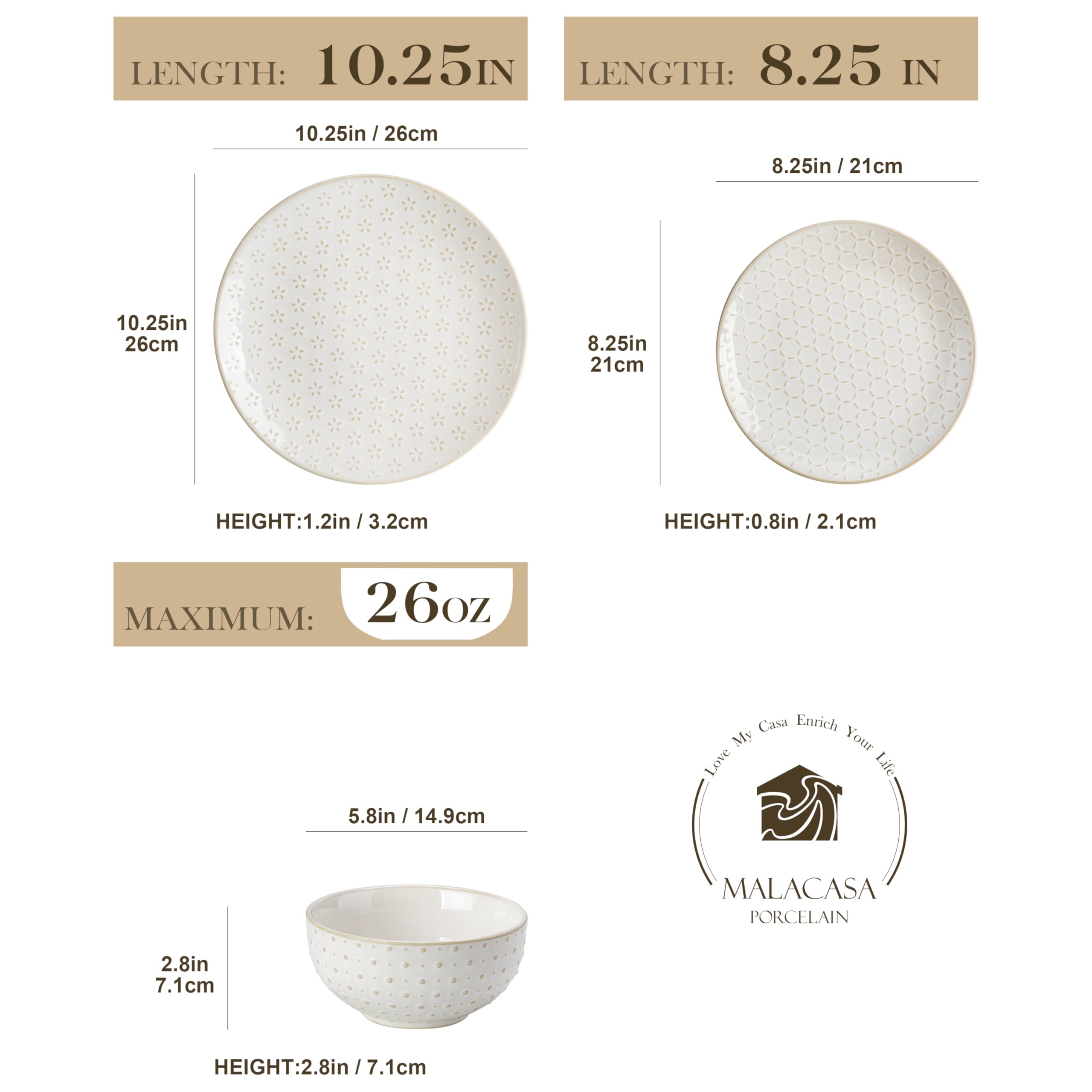 MALACASA LYDIA dinner plates showing clean lines and size