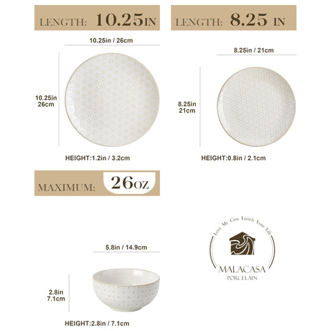 MALACASA LYDIA dinner plates showing clean lines and size