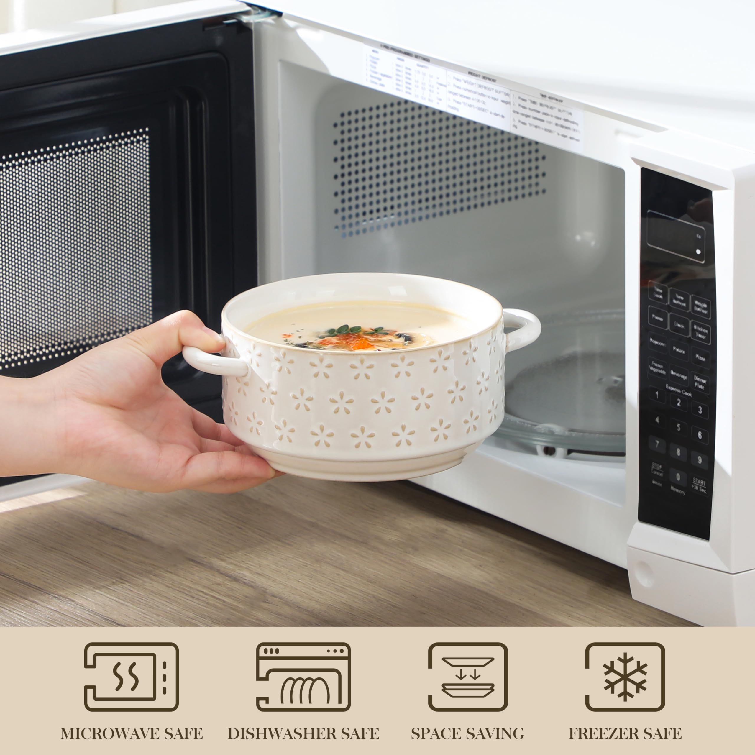MALACASA Lydia double-handle design bowl, easy pour and transport.