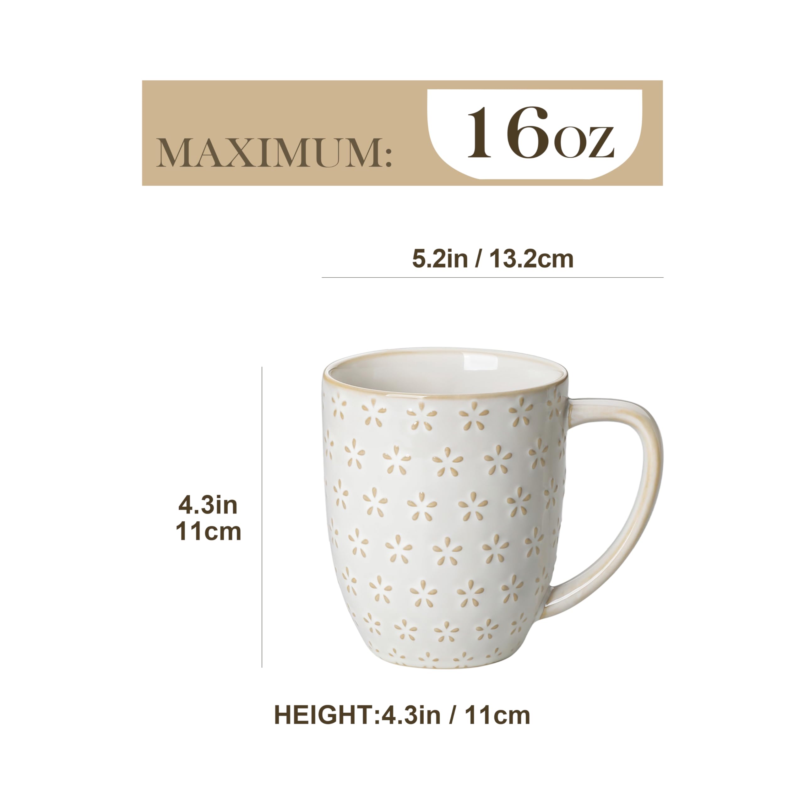 MALACASA Lydia pattern B mug featuring tactile texture for a luxurious grip.