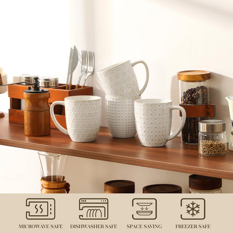 MALACASA Lydia embossed pattern D mug with ergonomic handle for easy sipping.