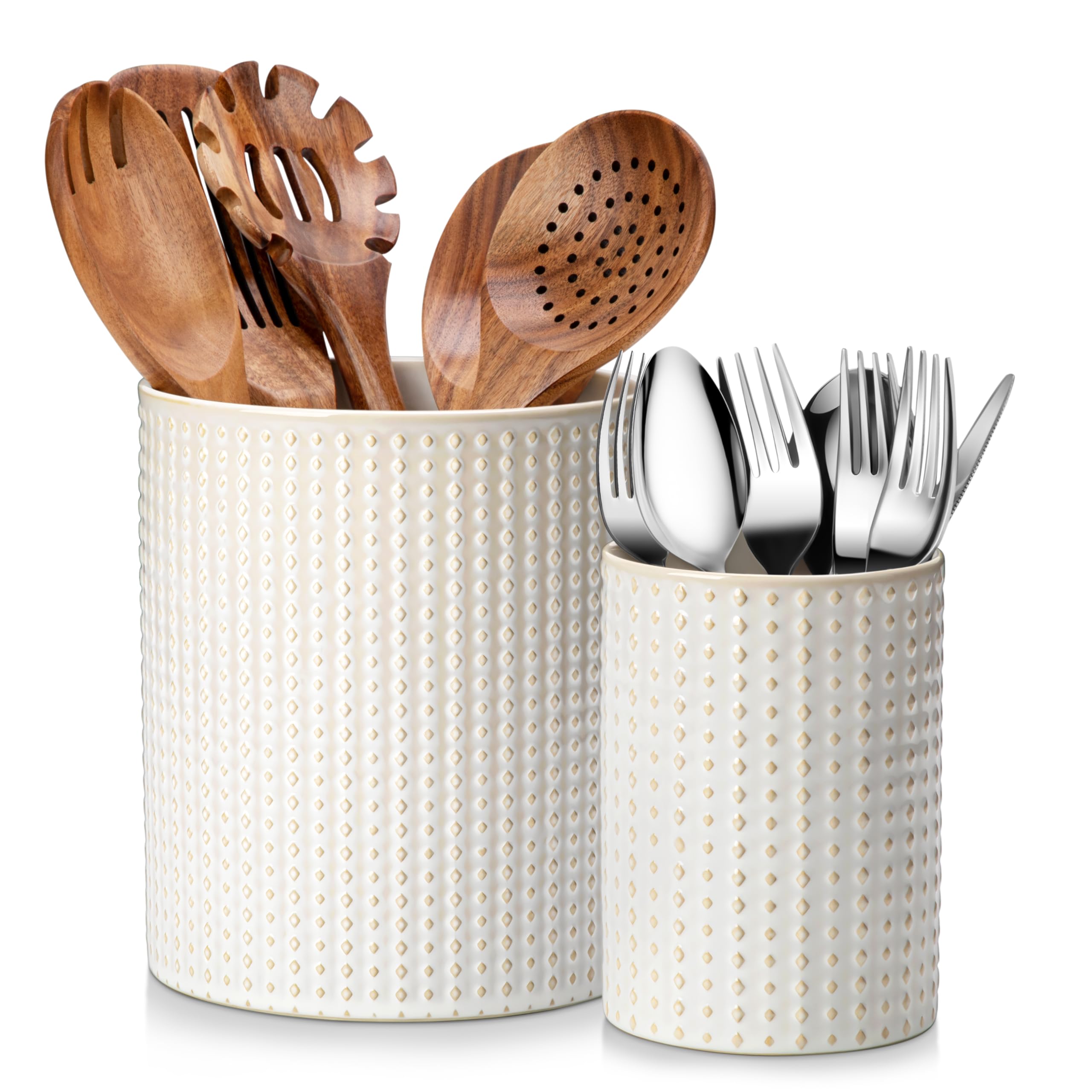 MALACASA Lydia large ceramic utensil crock on the counter for easy reach