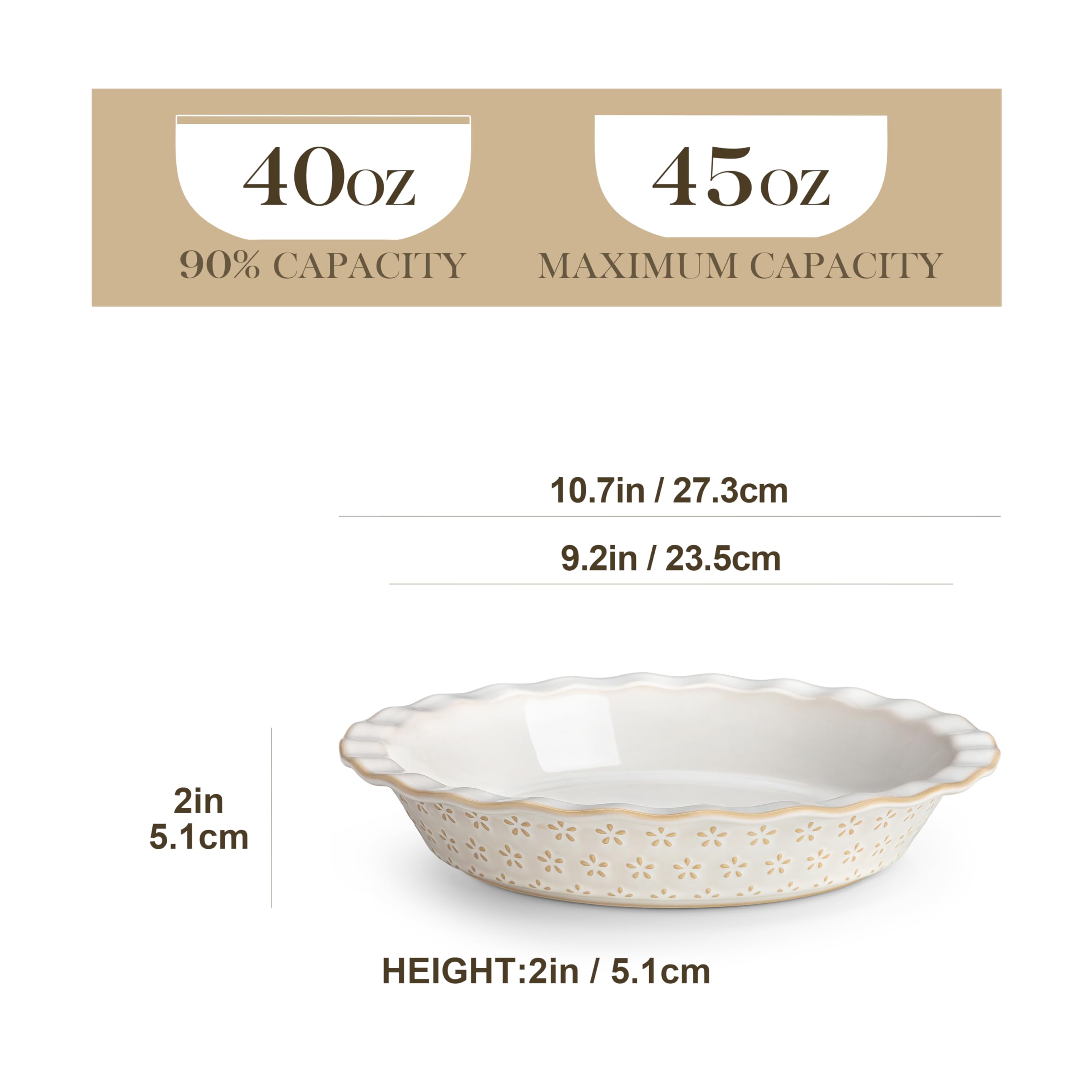 MALACASA Lydia deep dish highlights 45 oz capacity for rich fillings.