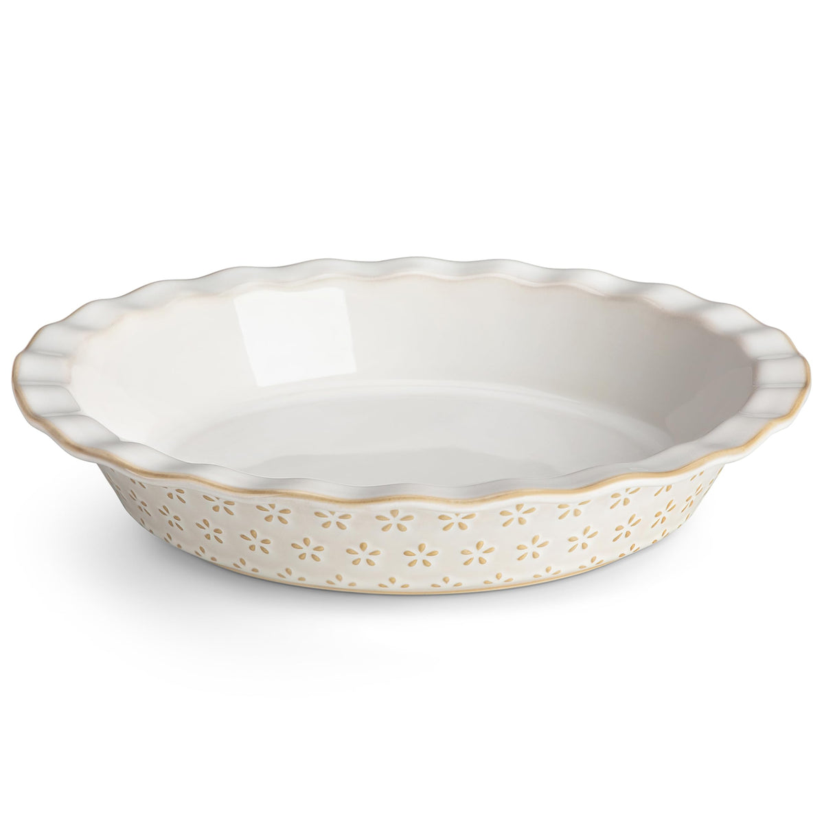 MALACASA Lydia pie pan with embossed floral pattern for stylish pies and gatherings.