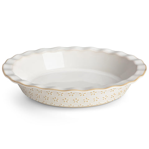 MALACASA Lydia pie pan with embossed floral pattern for stylish pies and gatherings.