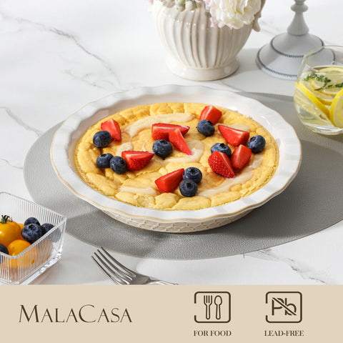 Malacasa Lydia stoneware pan shows smooth glaze and sturdy construction for even baking.