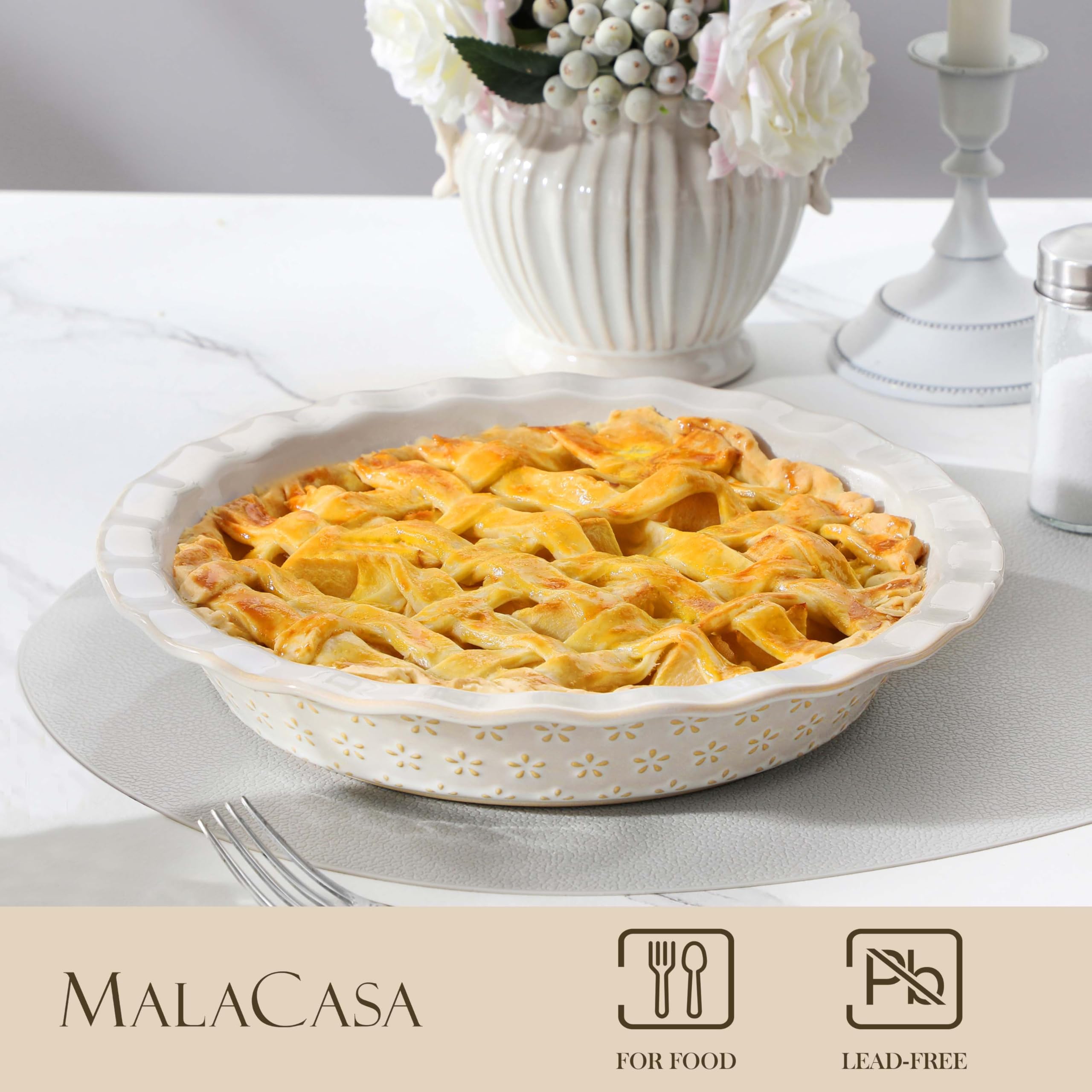 MALACASA Lydia stoneware ensures even heat and golden crusts.