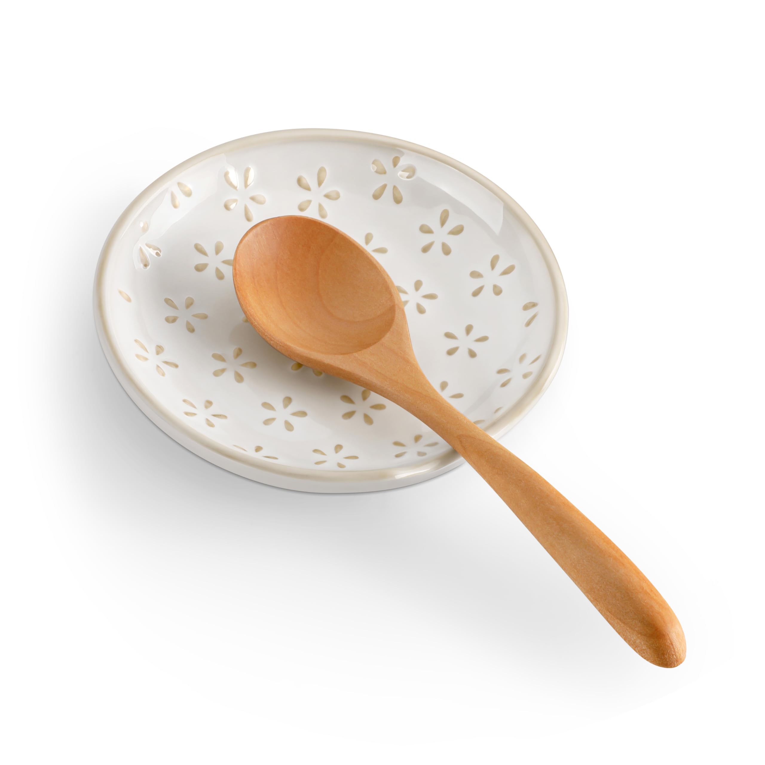 MALACASA Lydia ceramic spoon rest on stovetop keeps utensils off counters.