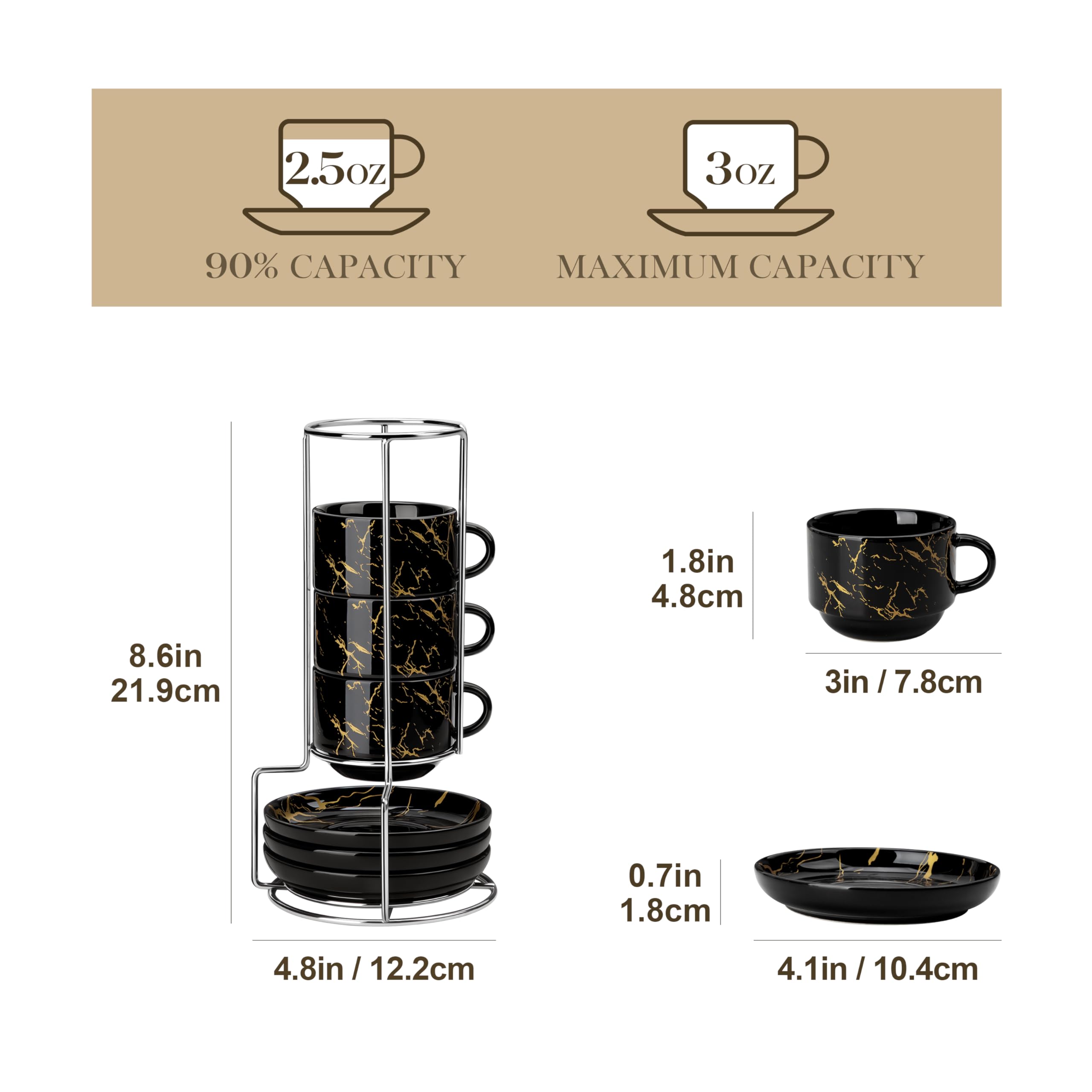 MALACASA marble black espresso cups close-up showing premium porcelain finish.