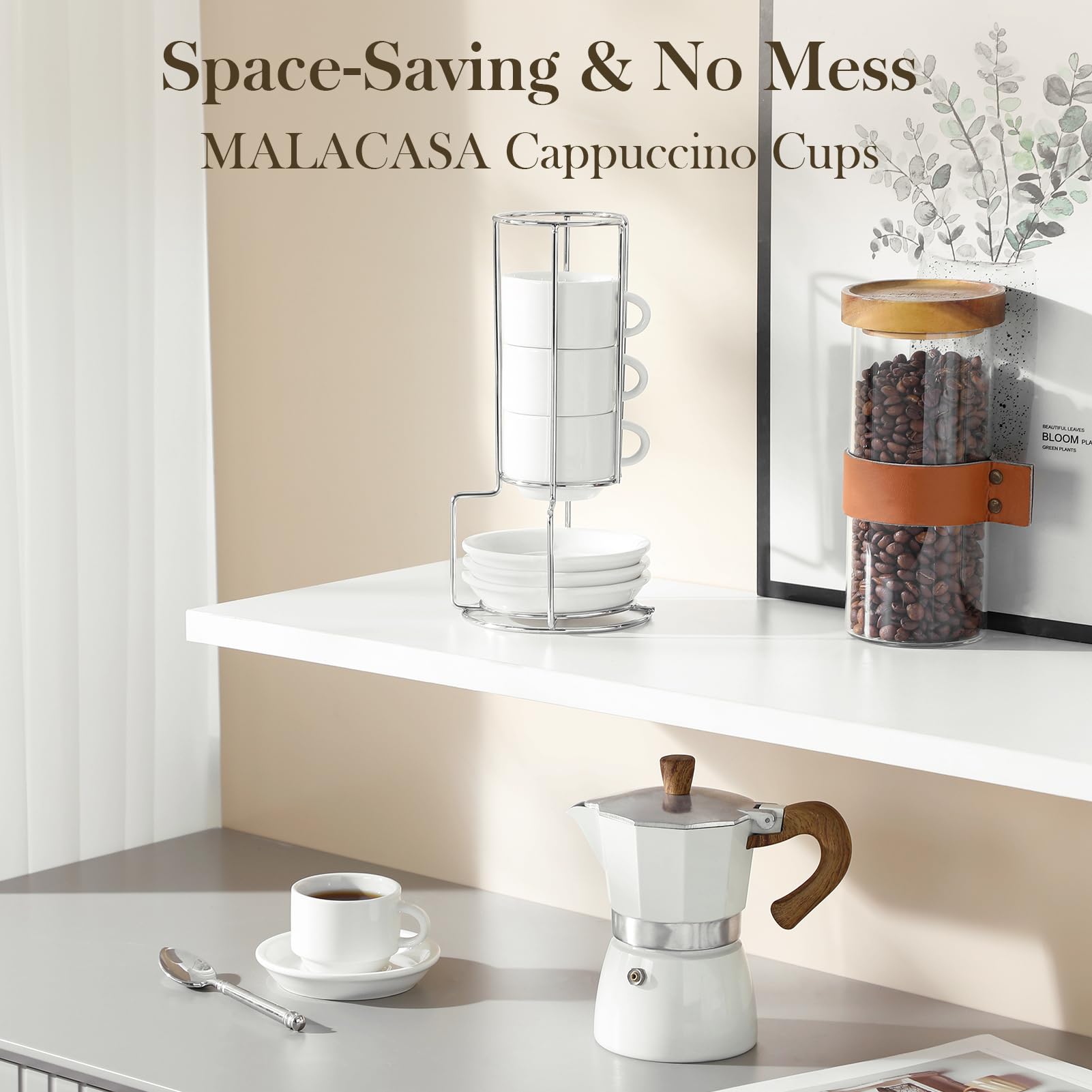 MALACASA metal stand keeps cups organized and accessible
