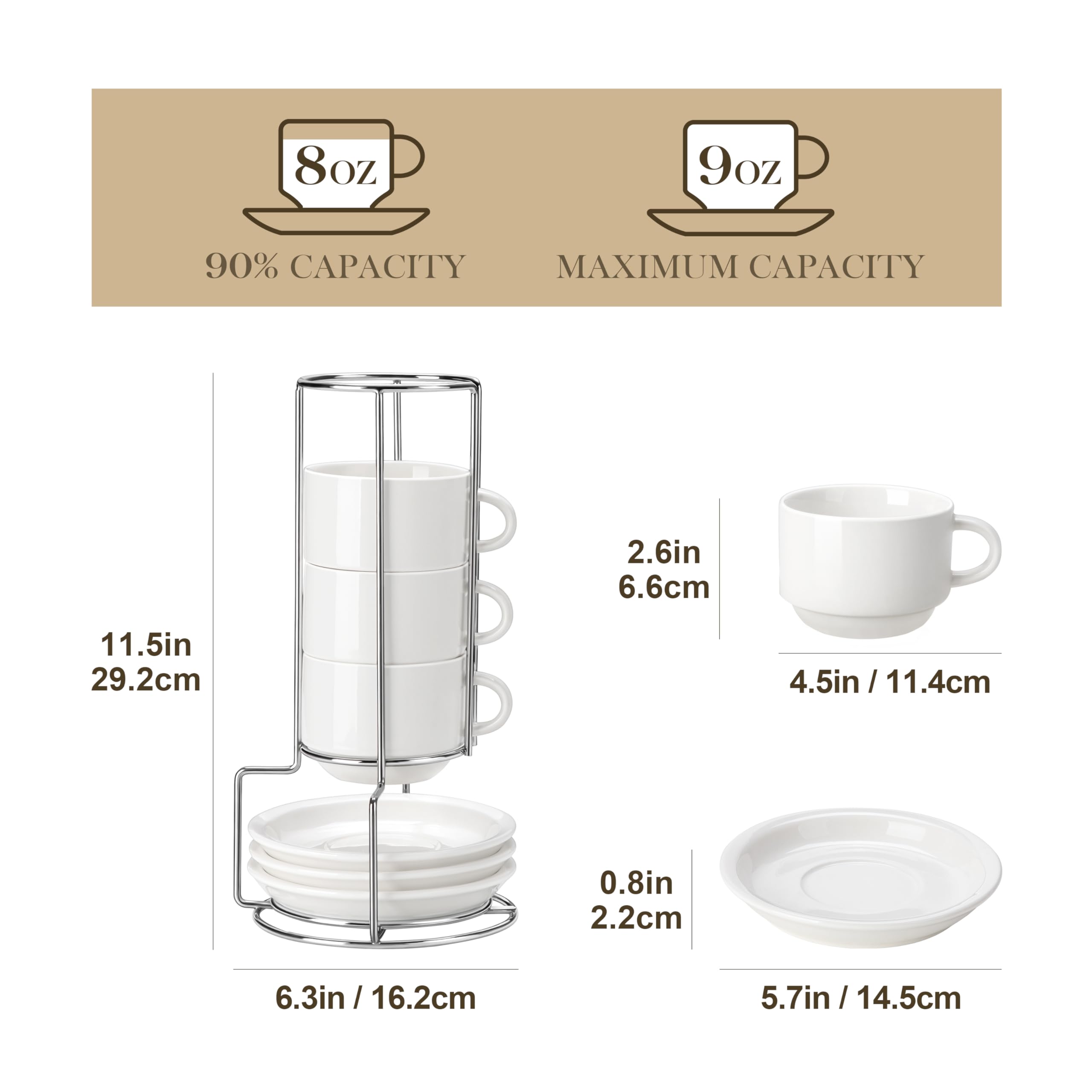 MALACASA metal stand displaying a set of white porcelain cups