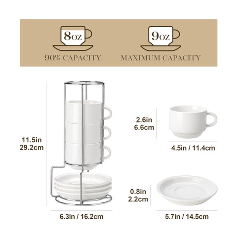 MALACASA metal stand displaying a set of white porcelain cups