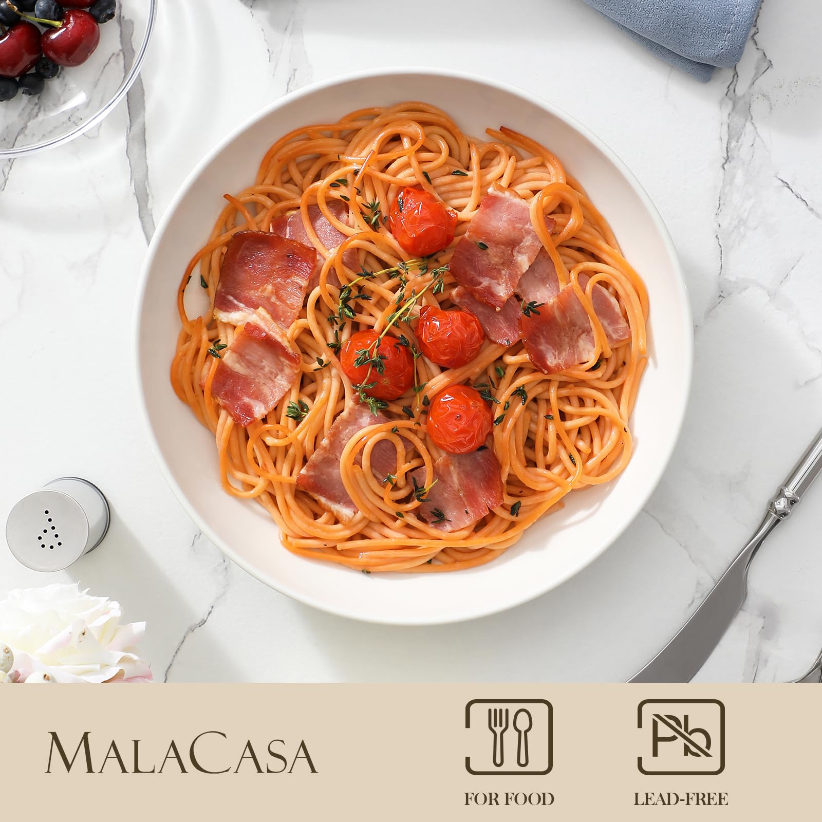 MALACASA bowls safe for microwave and dishwasher use for easy reheating and cleaning.