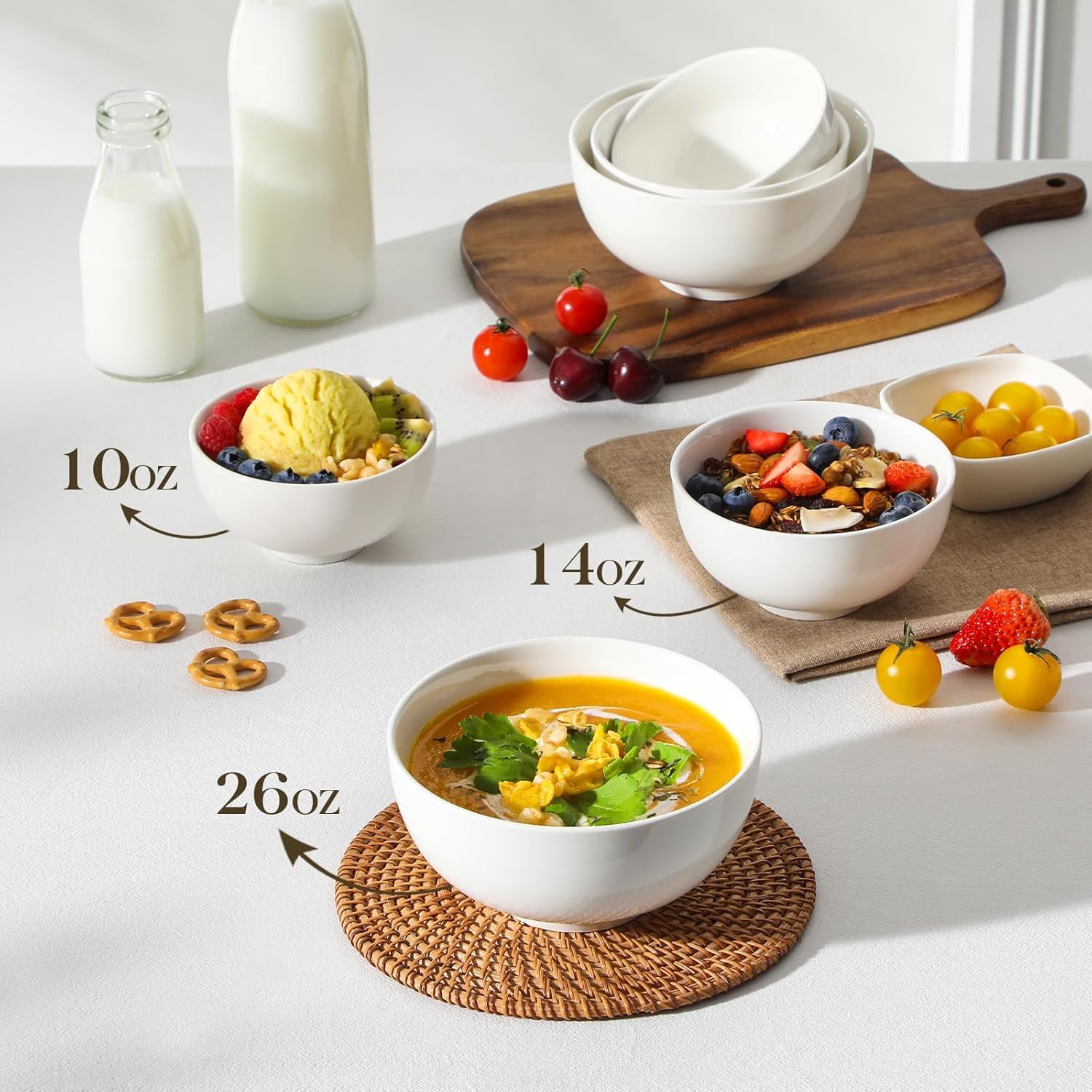 MALACASA microwave-safe porcelain bowls for quick reheats.