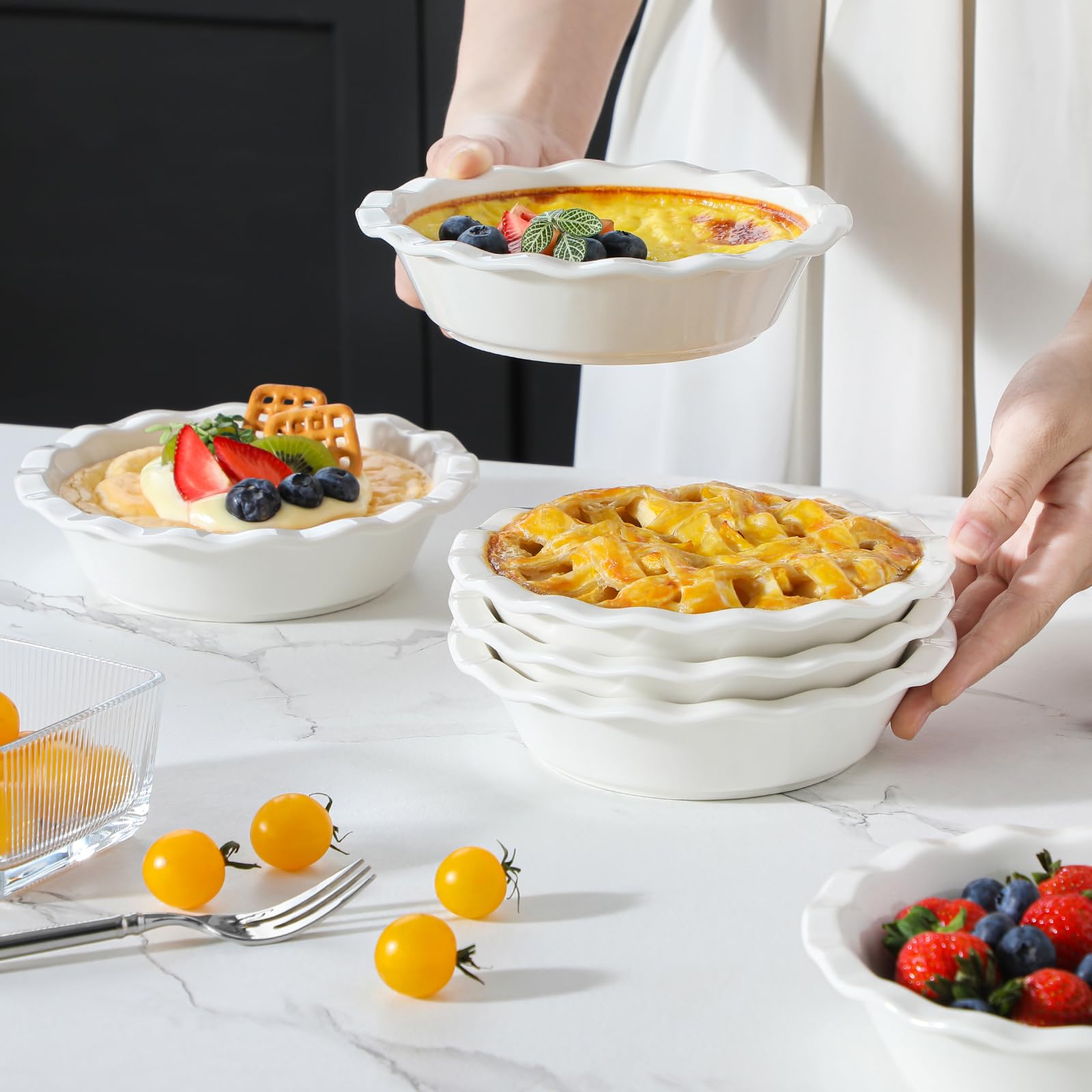 MALACASA mini pie pan safe in oven and microwave for versatile reheating.