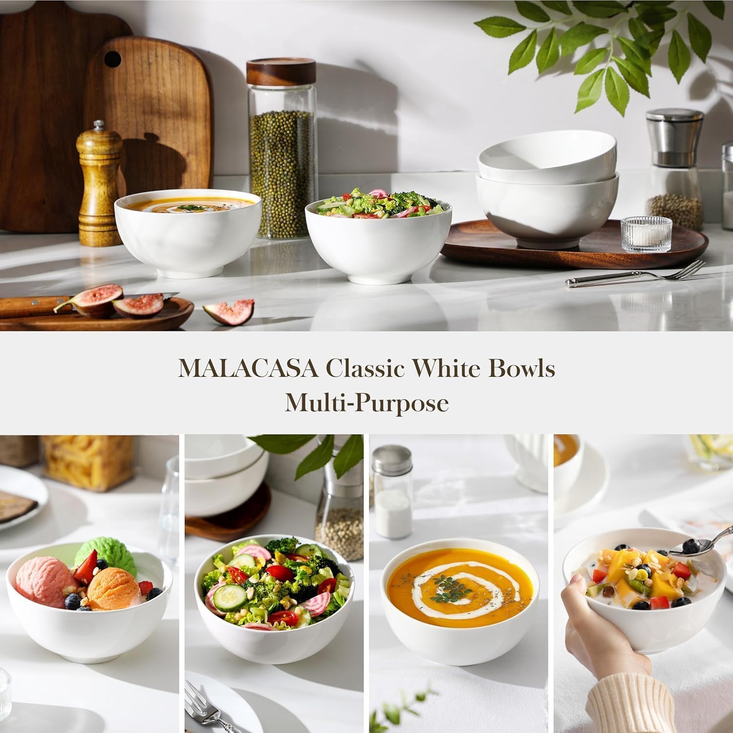 MALACASA multi use bowls for cereal soup salads and desserts