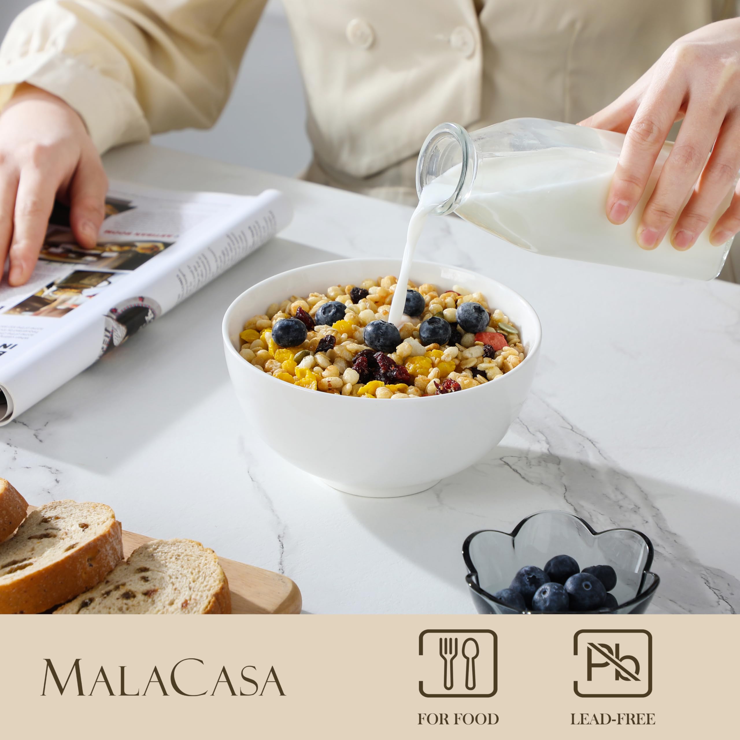 MALACASA durable porcelain bowls, crafted from kaolin glaze for long-lasting use.