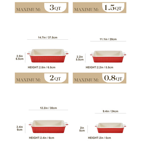 MALACASA porcelain casserole dish, 3qt with bright glaze and sturdy handles