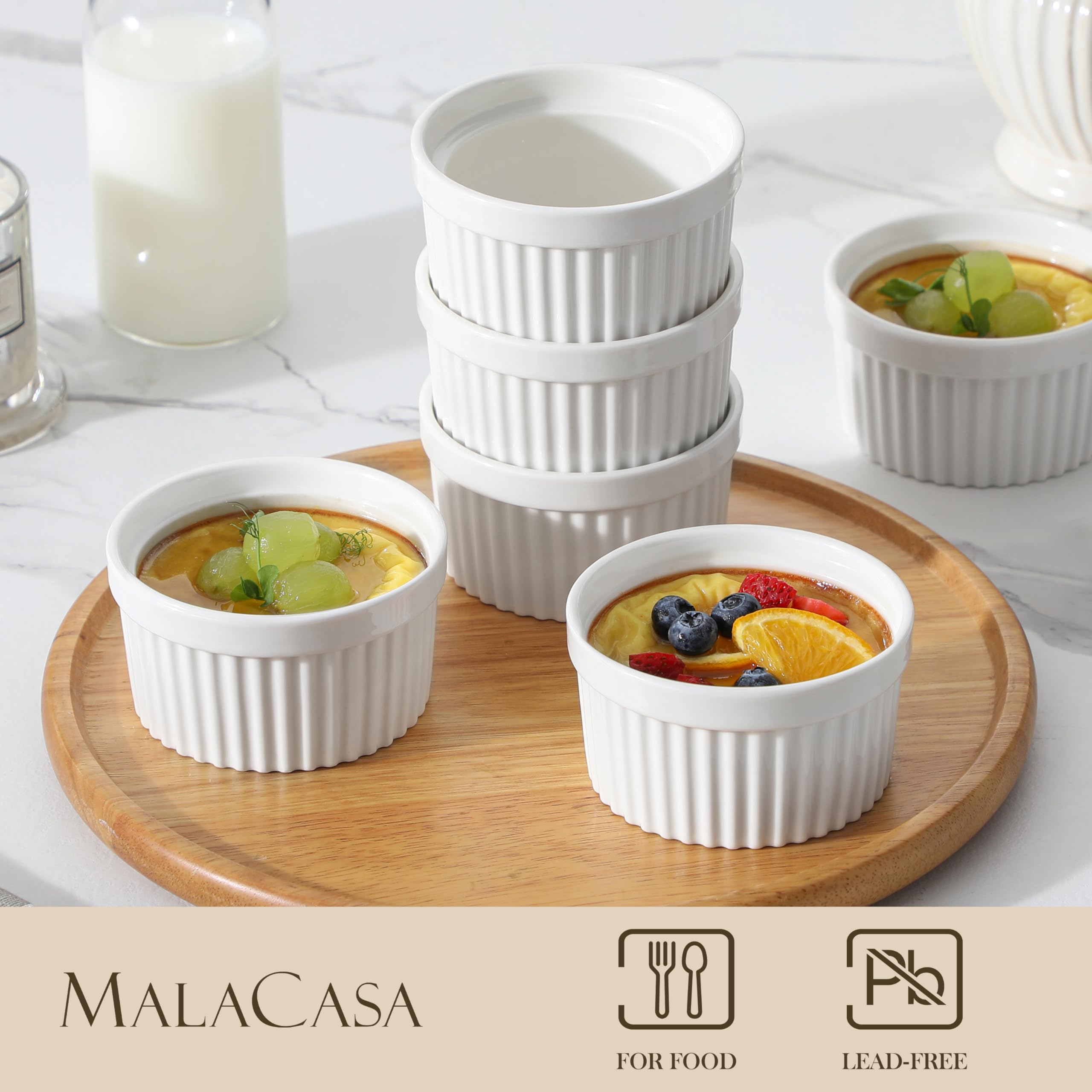 MALACASA ramekins with glidecoat glaze for easy cleaning after baking.