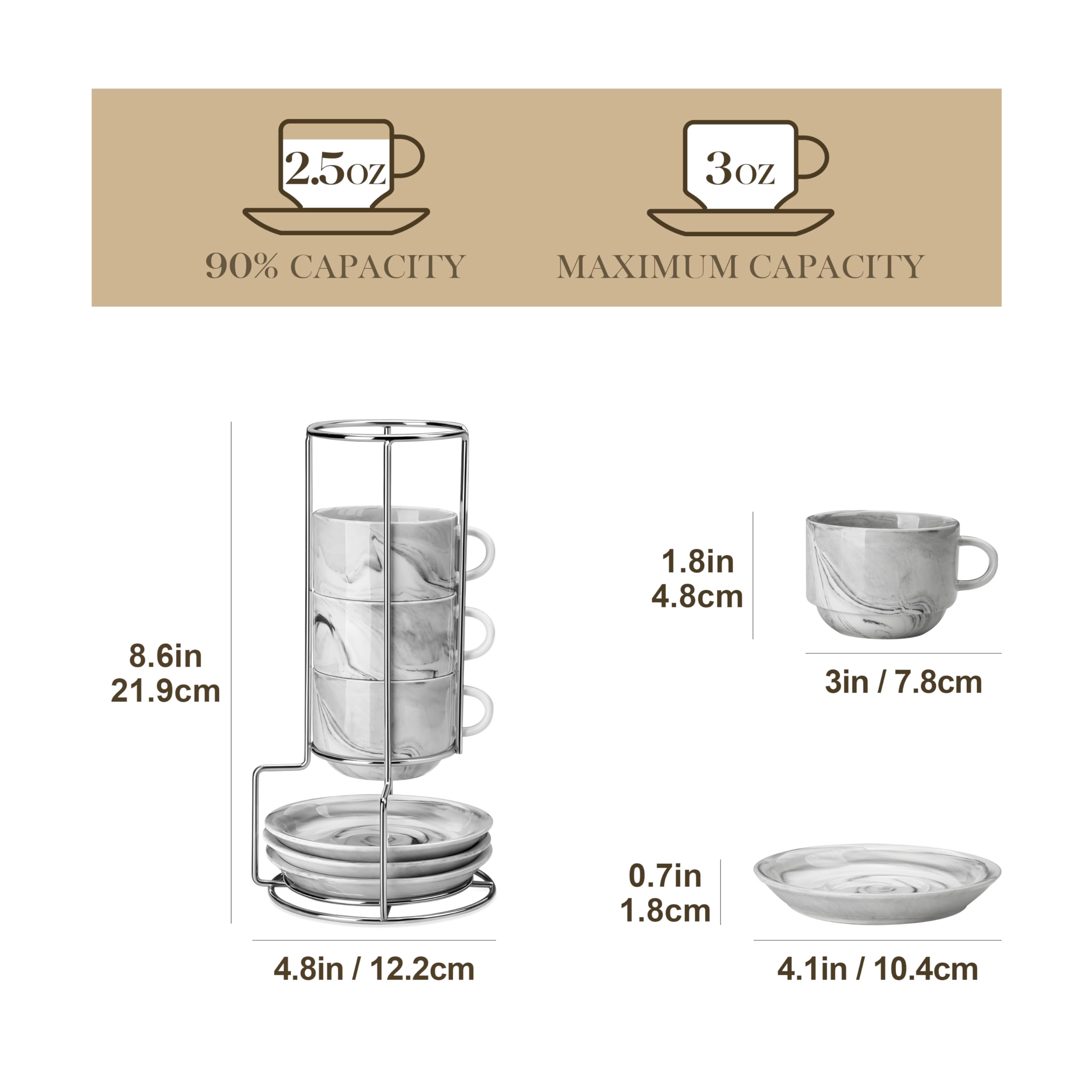 MALACASA porcelain espresso cups 2-5oz highlighting compact size for daily rituals