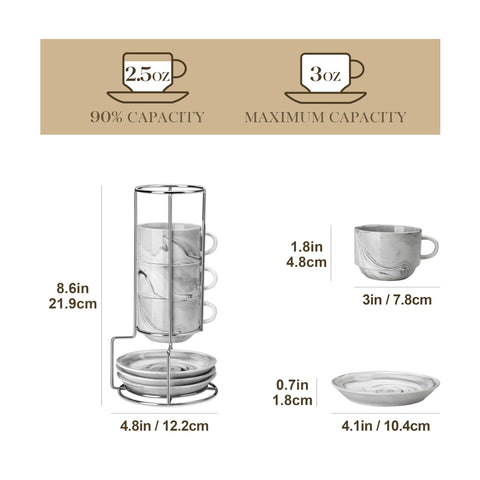 MALACASA porcelain espresso cups 2-5oz highlighting compact size for daily rituals