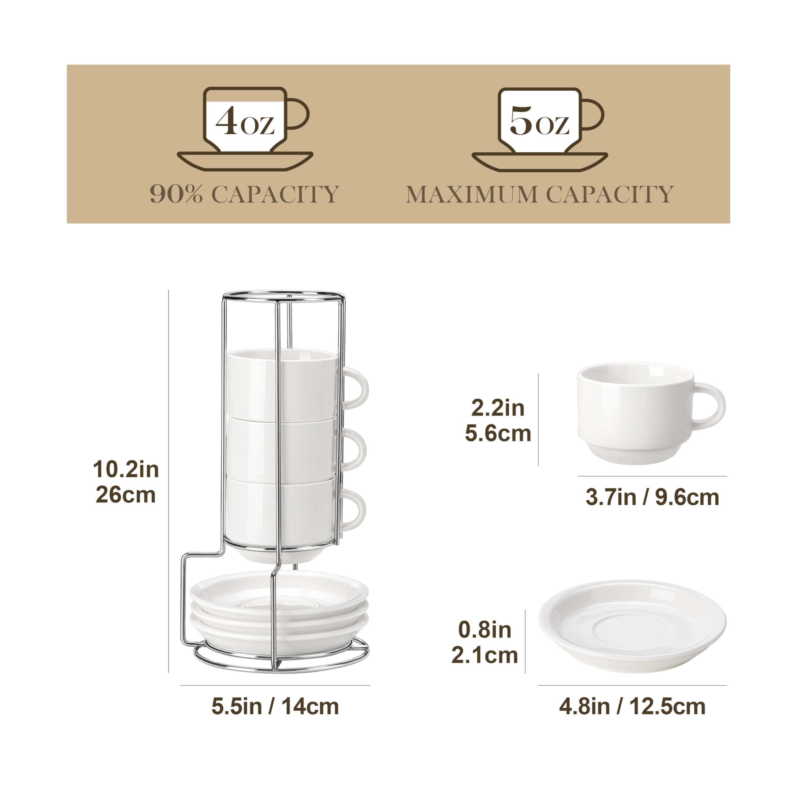 MALACASA porcelain espresso cups stacked to save space