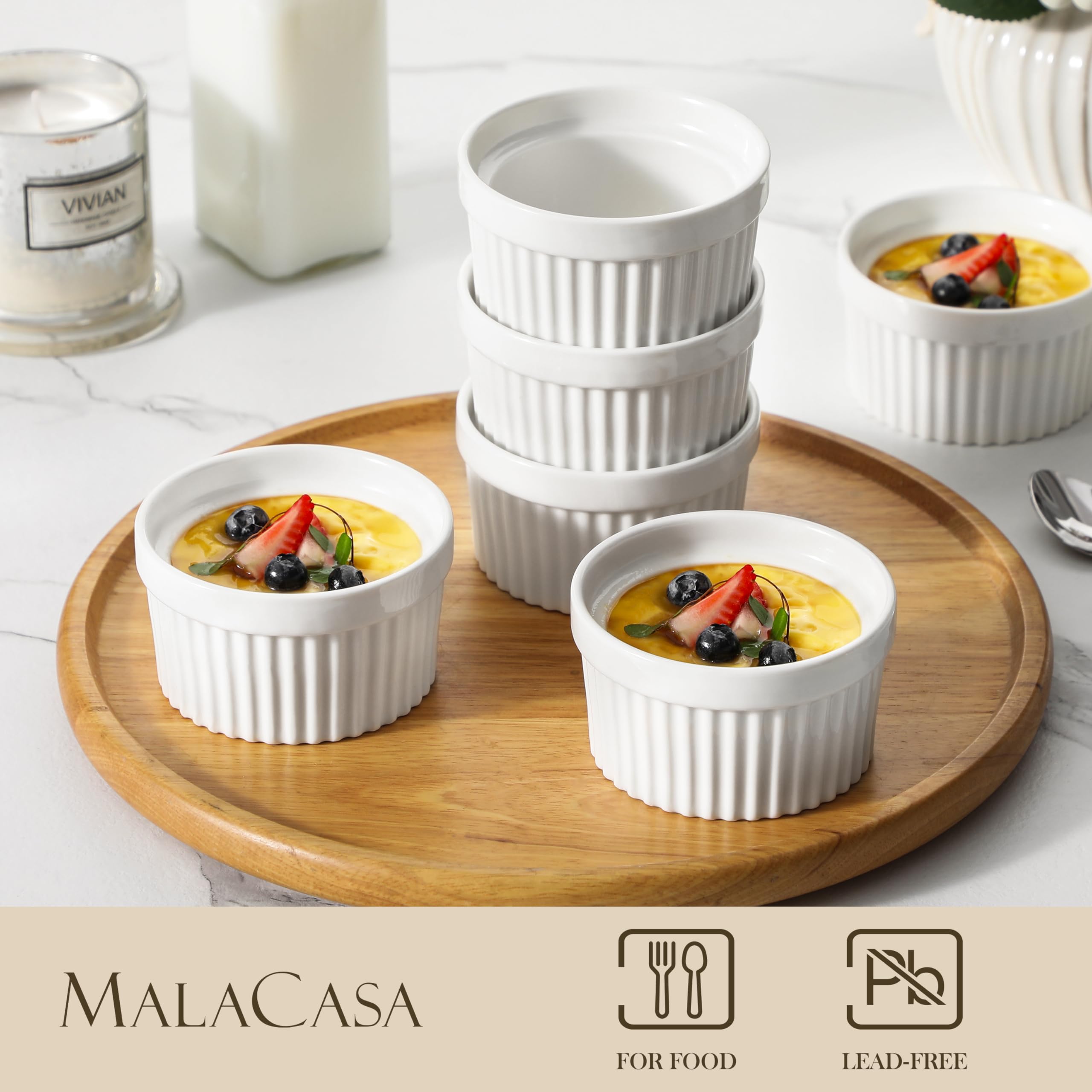 MALACASA porcelain ramekins with Glidecoat glaze for easy cleaning.