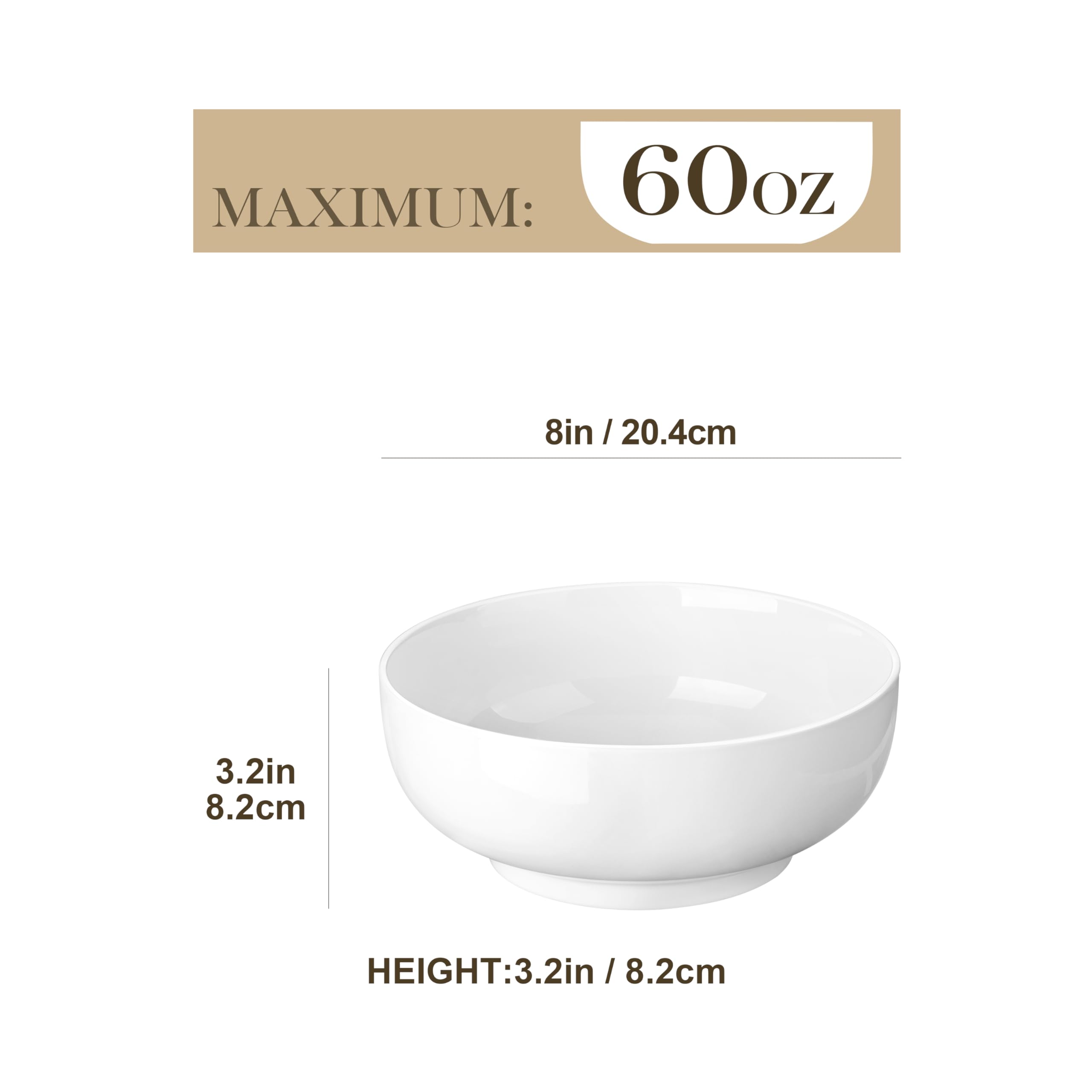 MALACASA porcelain bowls with wide 8-inch rims for pasta and greens