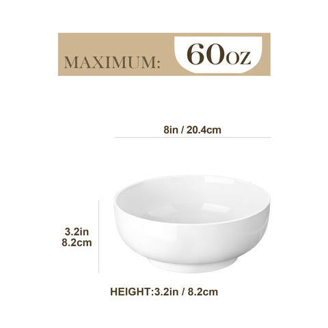 MALACASA porcelain bowls with wide 8-inch rims for pasta and greens