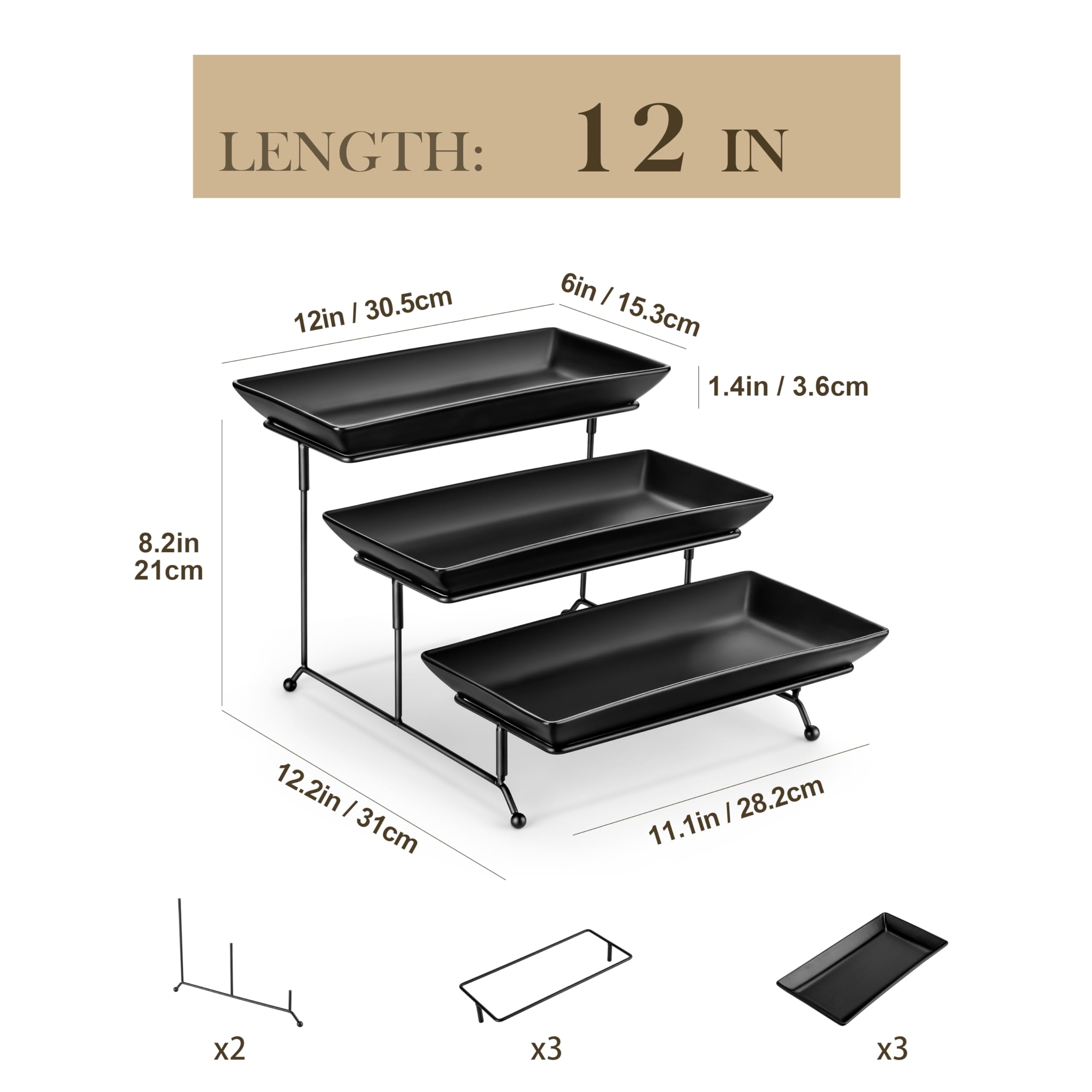 MALACASA porcelain tiered trays closeup highlights sturdy chip-resistant finish ideal for cakes.