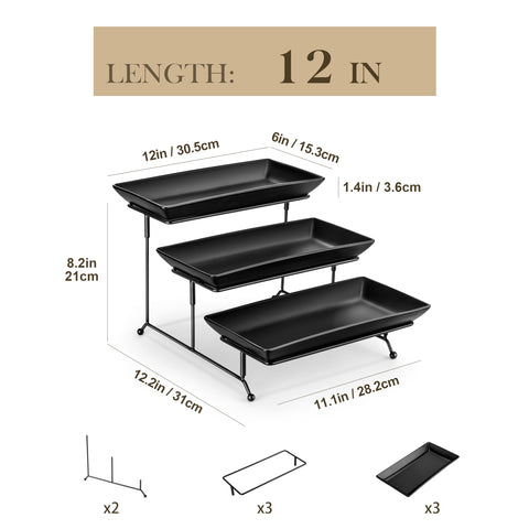 MALACASA porcelain tiered trays closeup highlights sturdy chip-resistant finish ideal for cakes.