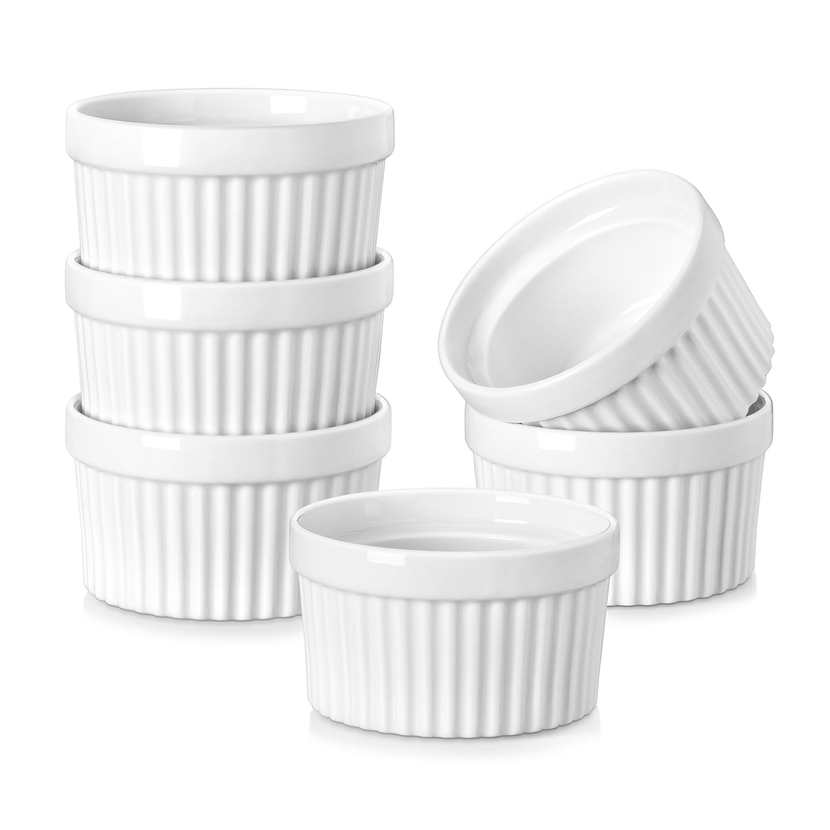 MALACASA 6 oz ramekins in white, oven-safe for desserts and dipping sauces.