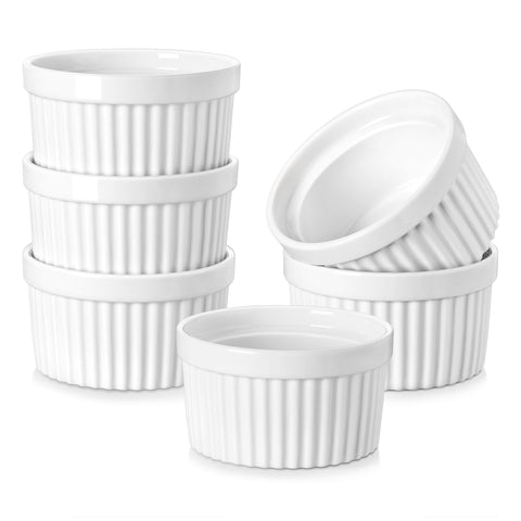 MALACASA 8 oz ramekins for creme brulee with even heat for consistent cooking.
