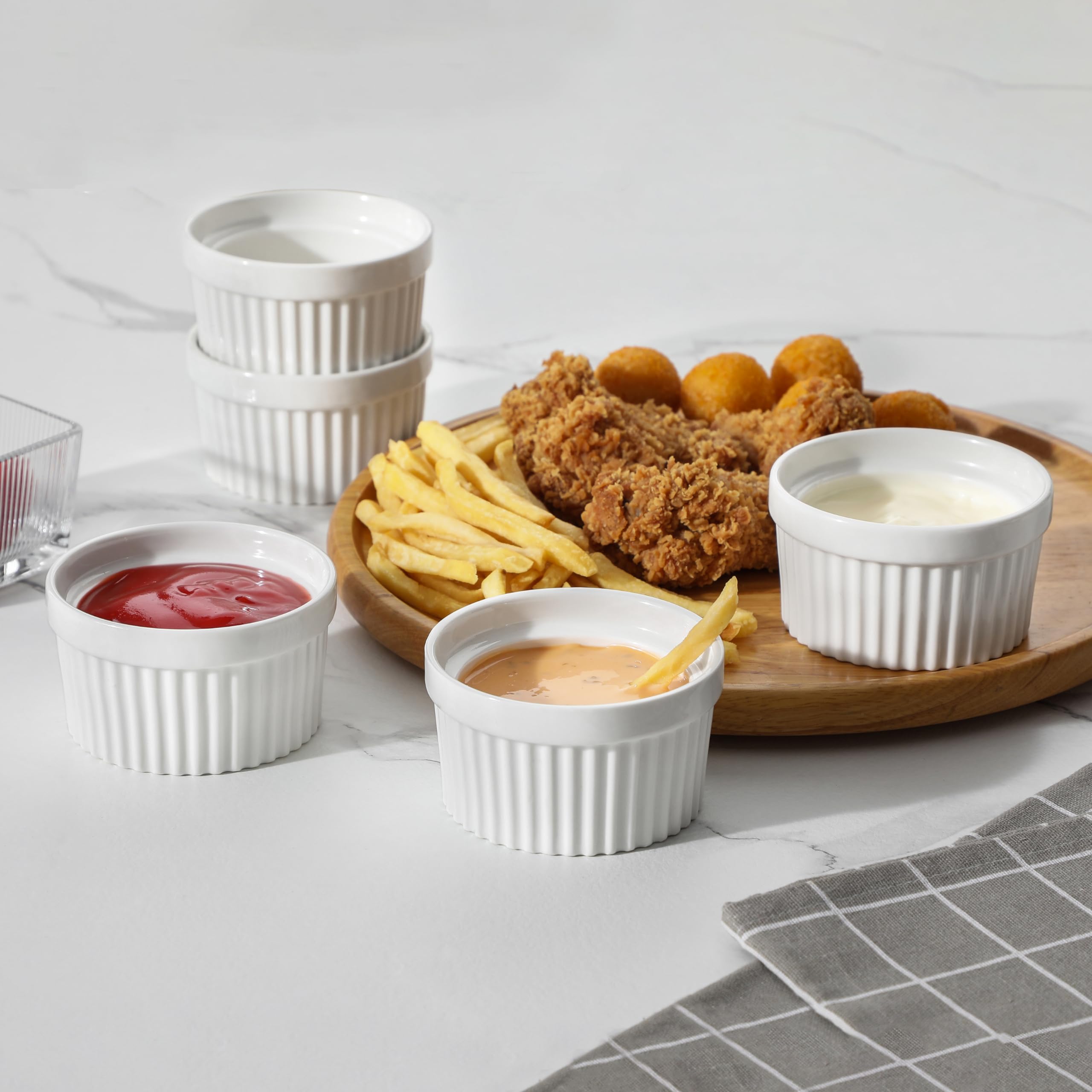 MALACASA ramekins ideal as dipping sauce cups and small desserts.