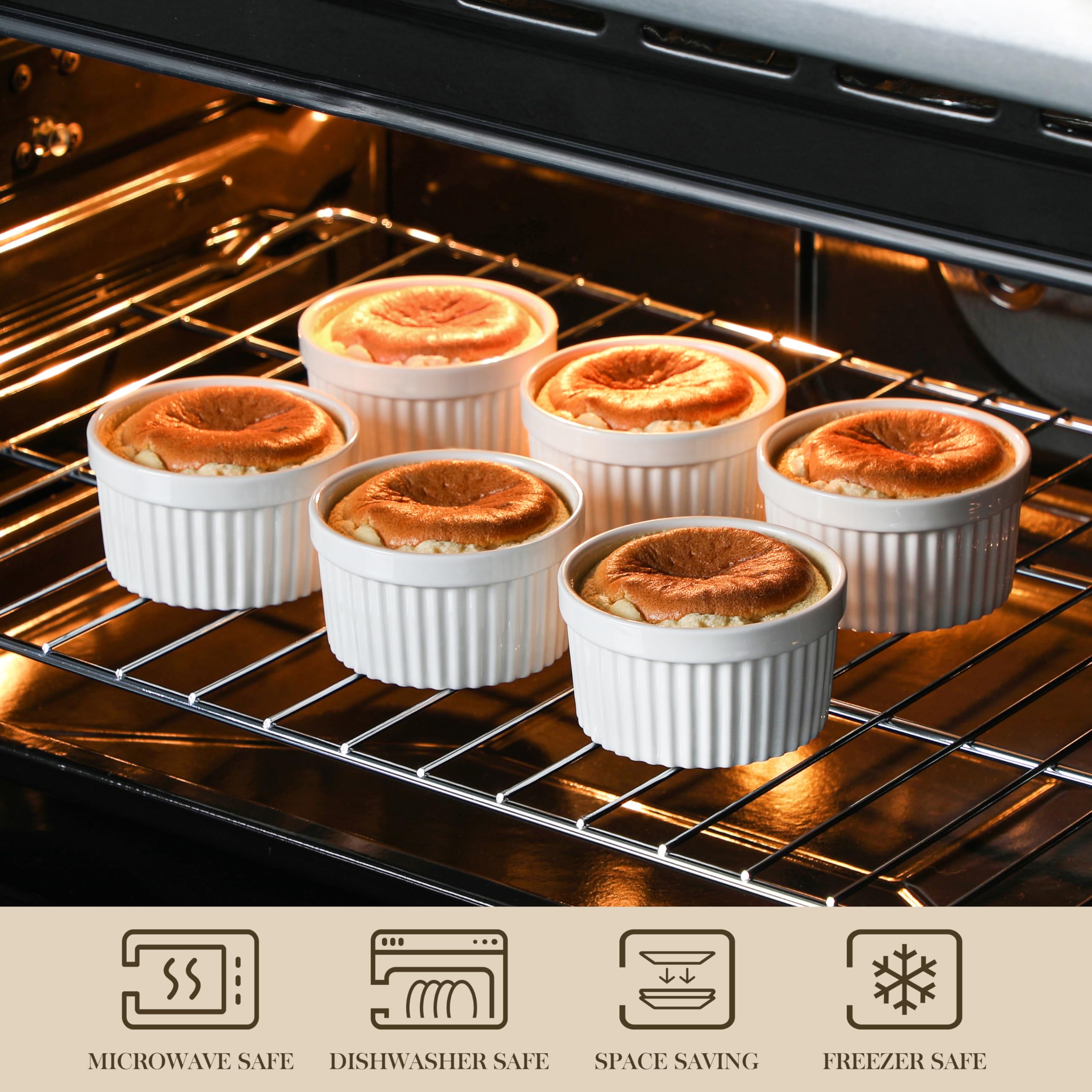 Oven-safe MALACASA ramekins withstand up to 500F for versatile cooking.