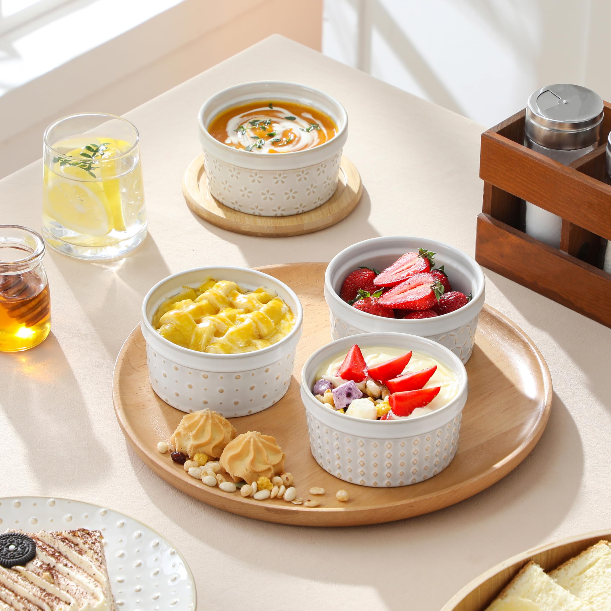 MALACASA set of 4 ramekins in an elegant oven-to-table display
