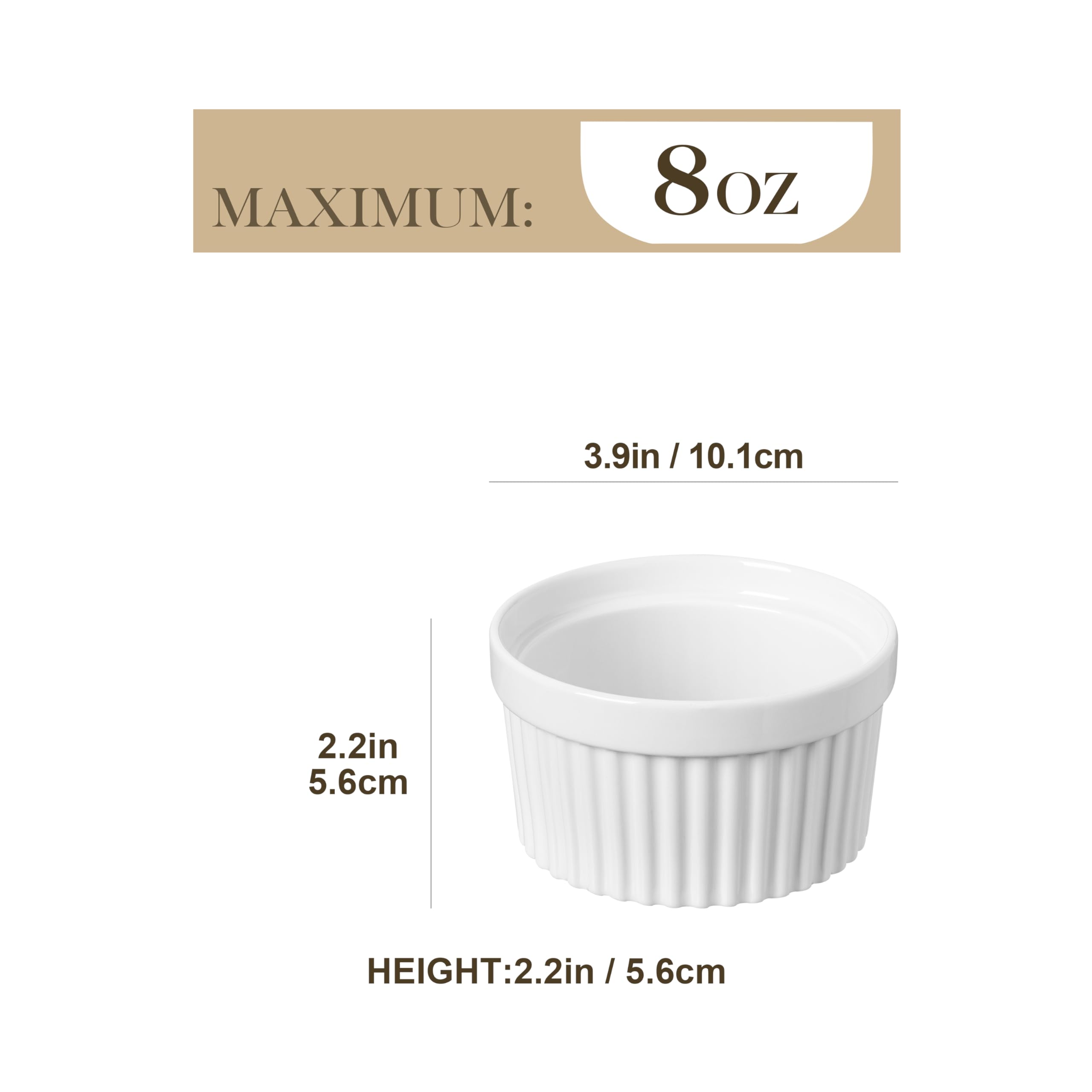 MALACASA porcelain dessert cups set of six ideal for custards and puddings.