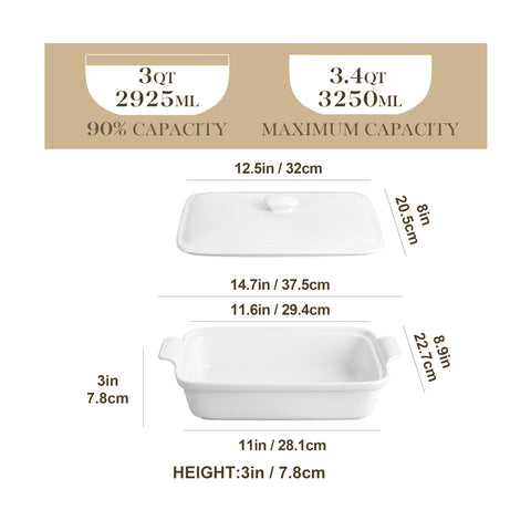 MALACASA rectangular lasagna pan 13x9 for baked layers and sharing meals