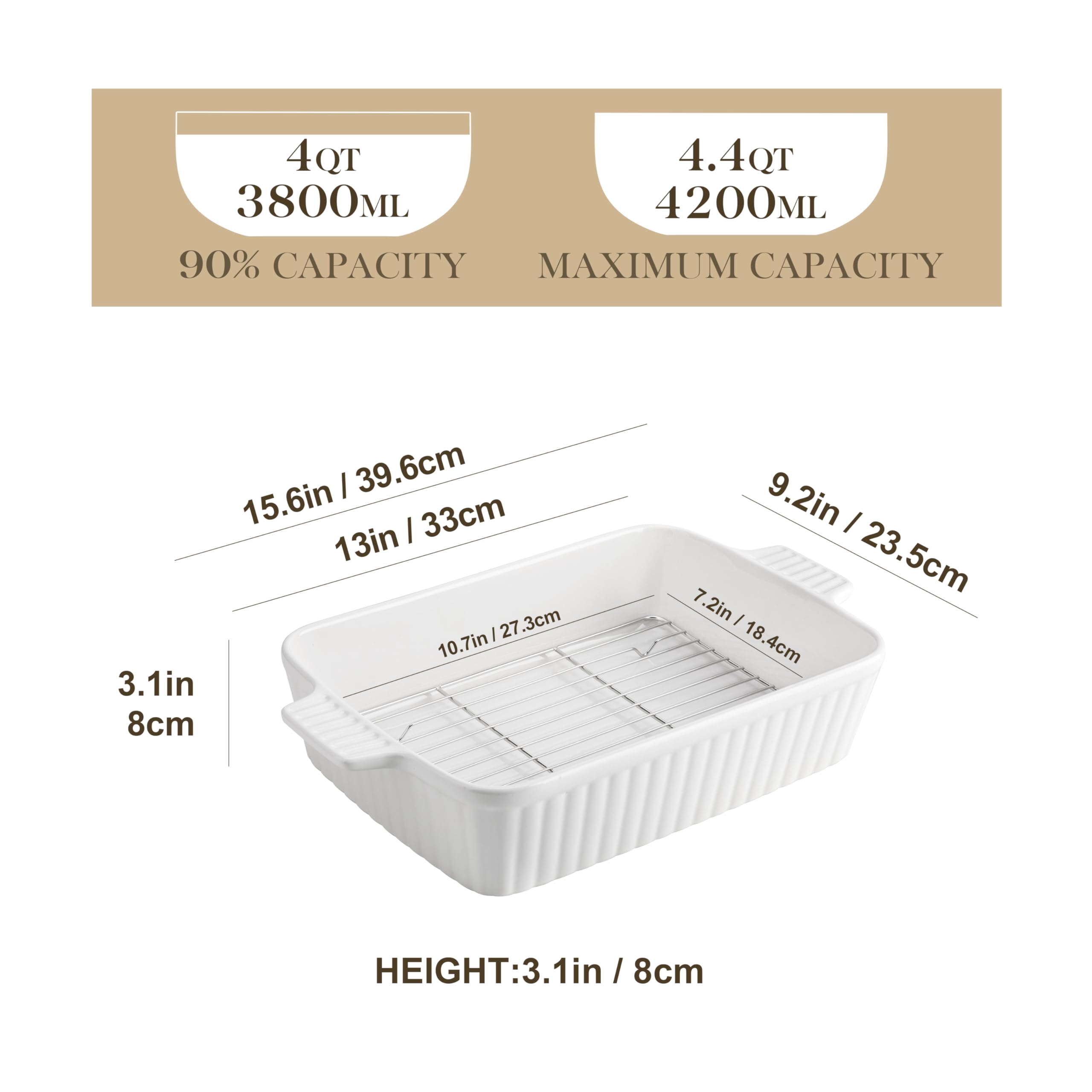 MALACASA rectangular lasagna pan 9x13 ready for family meals.