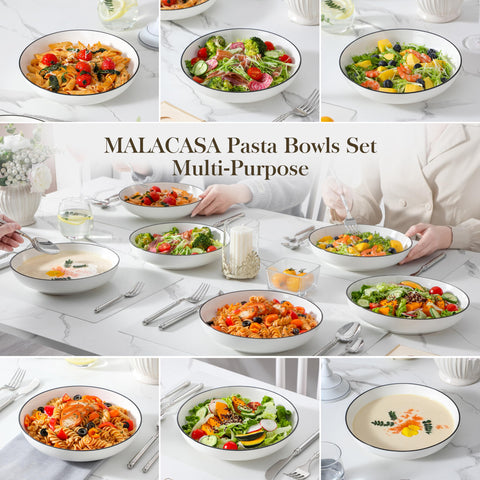 MALACASA ivory white bowls with black rim pair with modern table settings