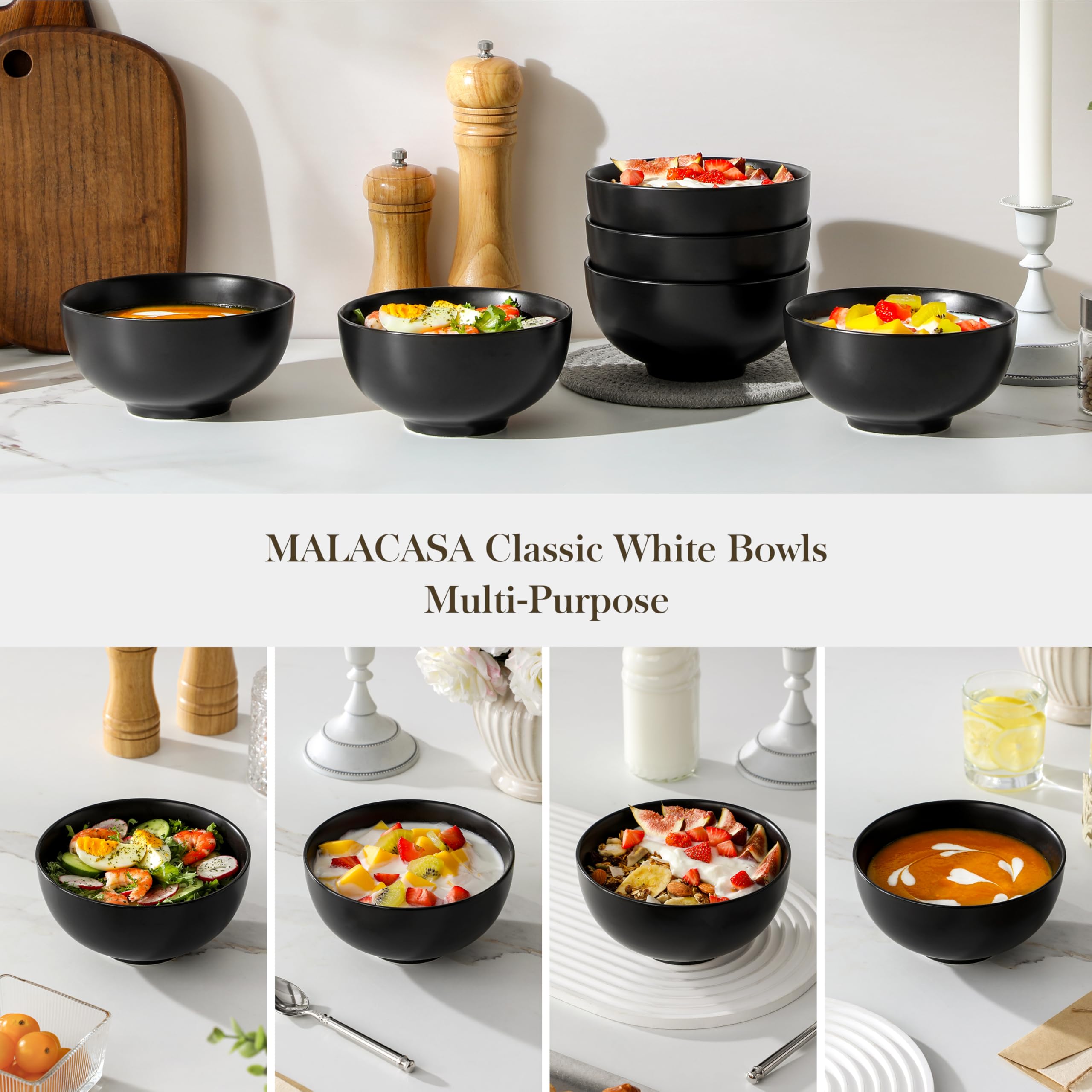 MALACASA 26oz salad bowl in modern black finish