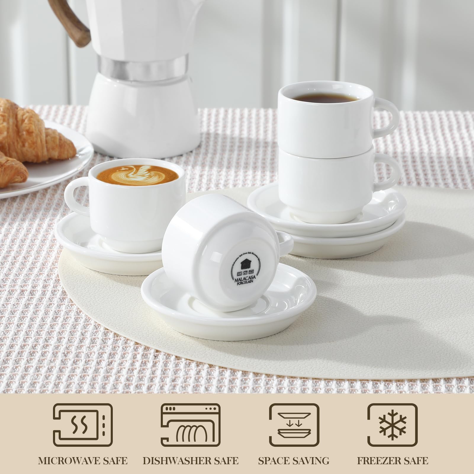 MALACASA contemporary saucers with metal stand in a stylish display