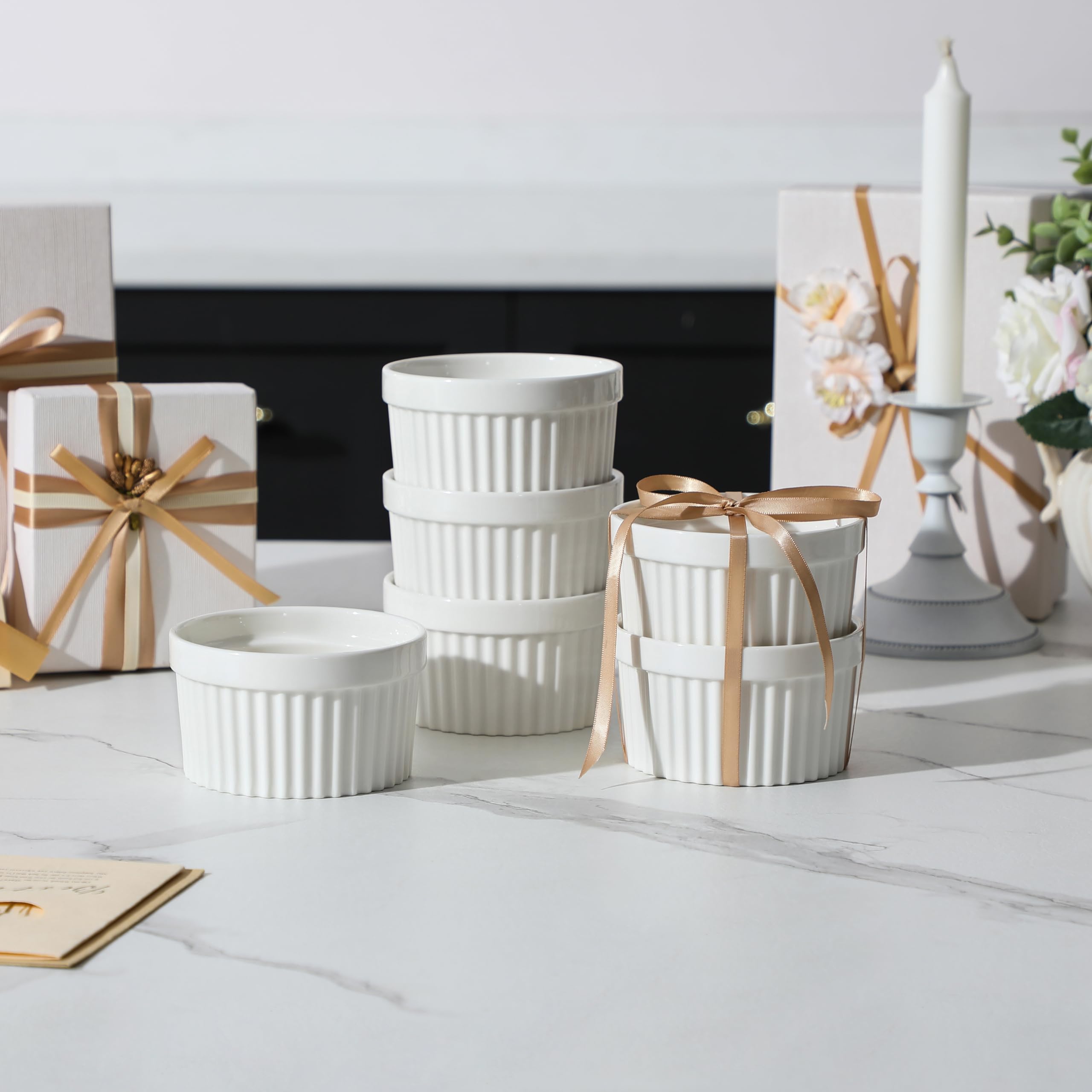 MALACASA set of 6 white ramekins ideal for daily desserts.