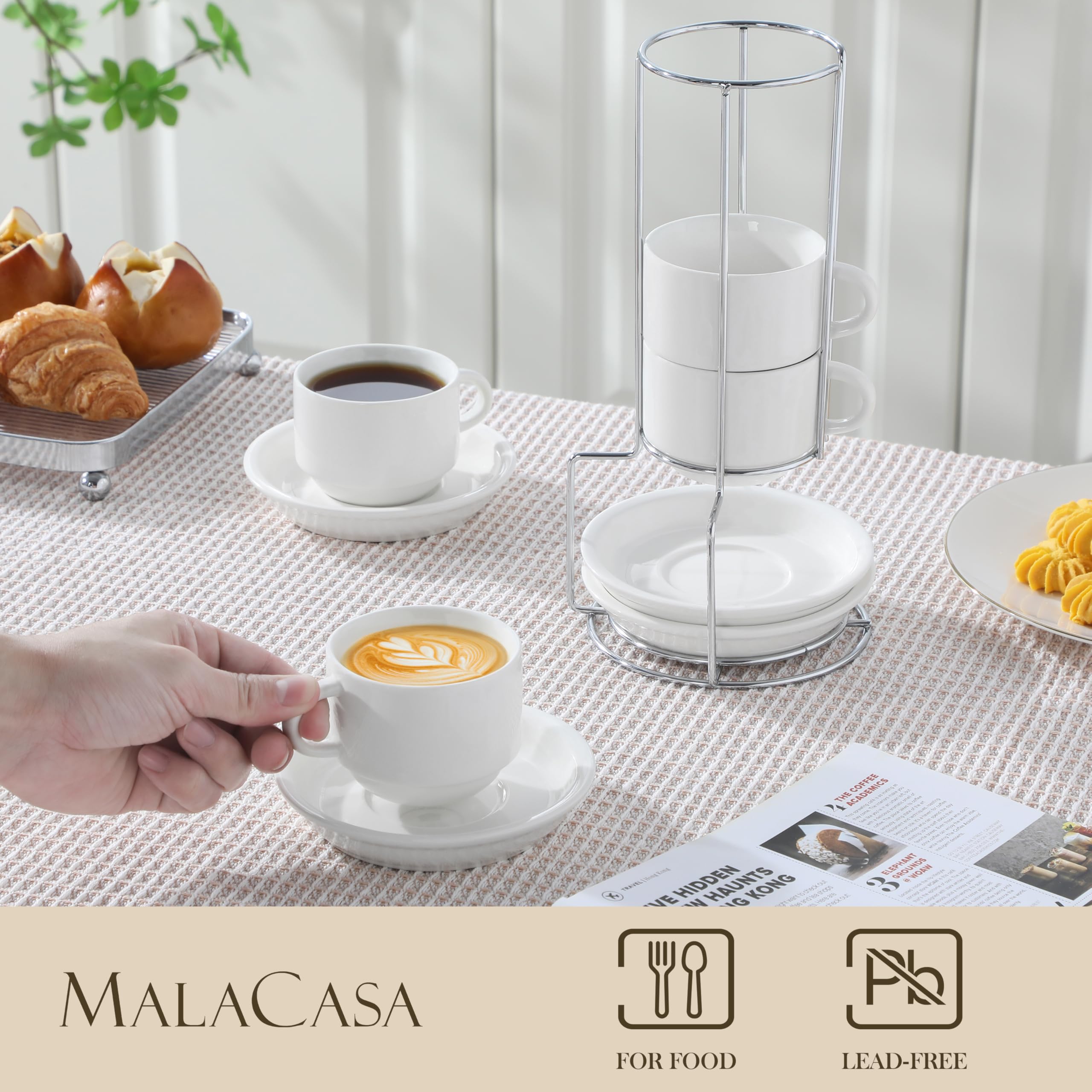MALACASA silver metal stand highlights espresso cups beautifully