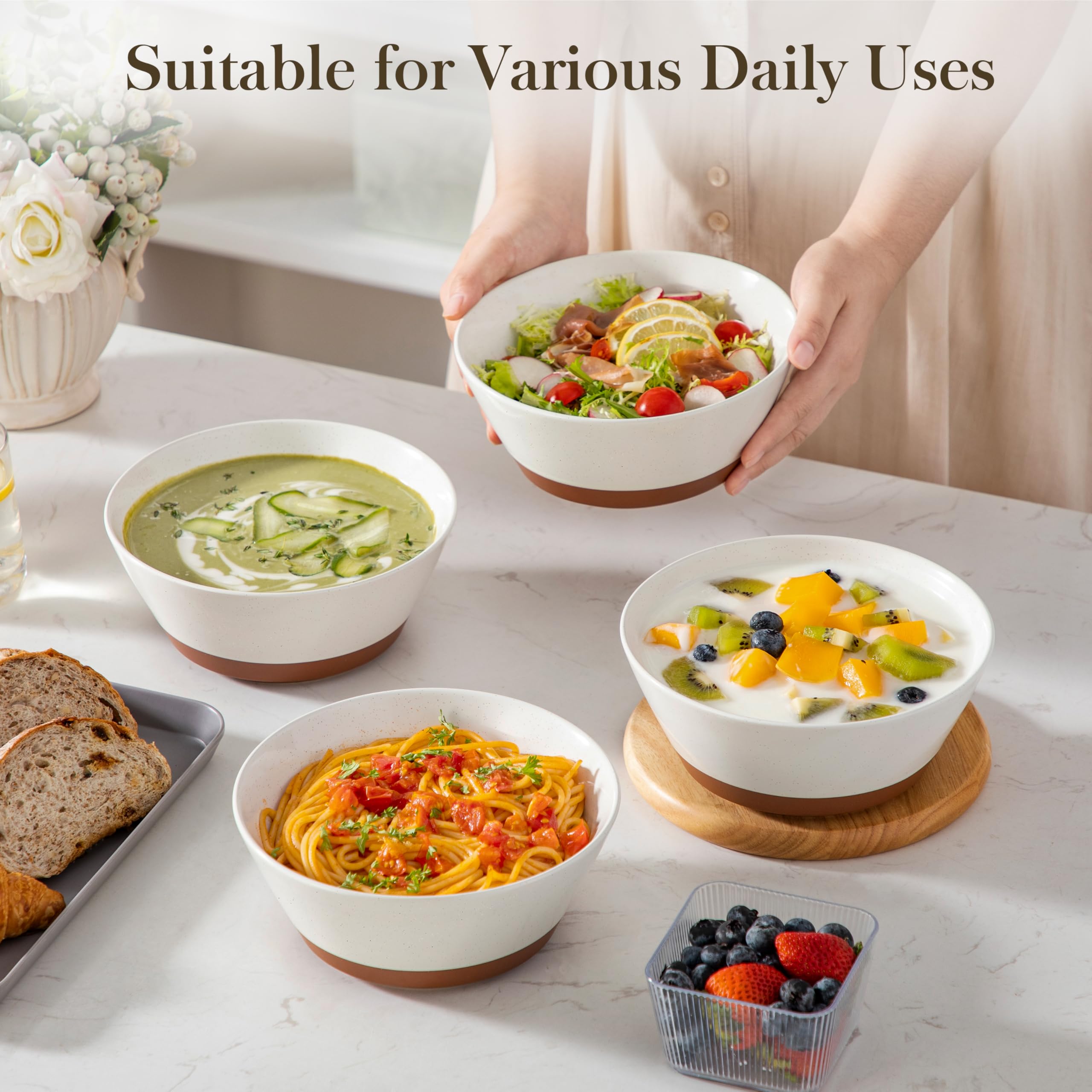 Malacasa bowls with terracotta base add warm dining style.