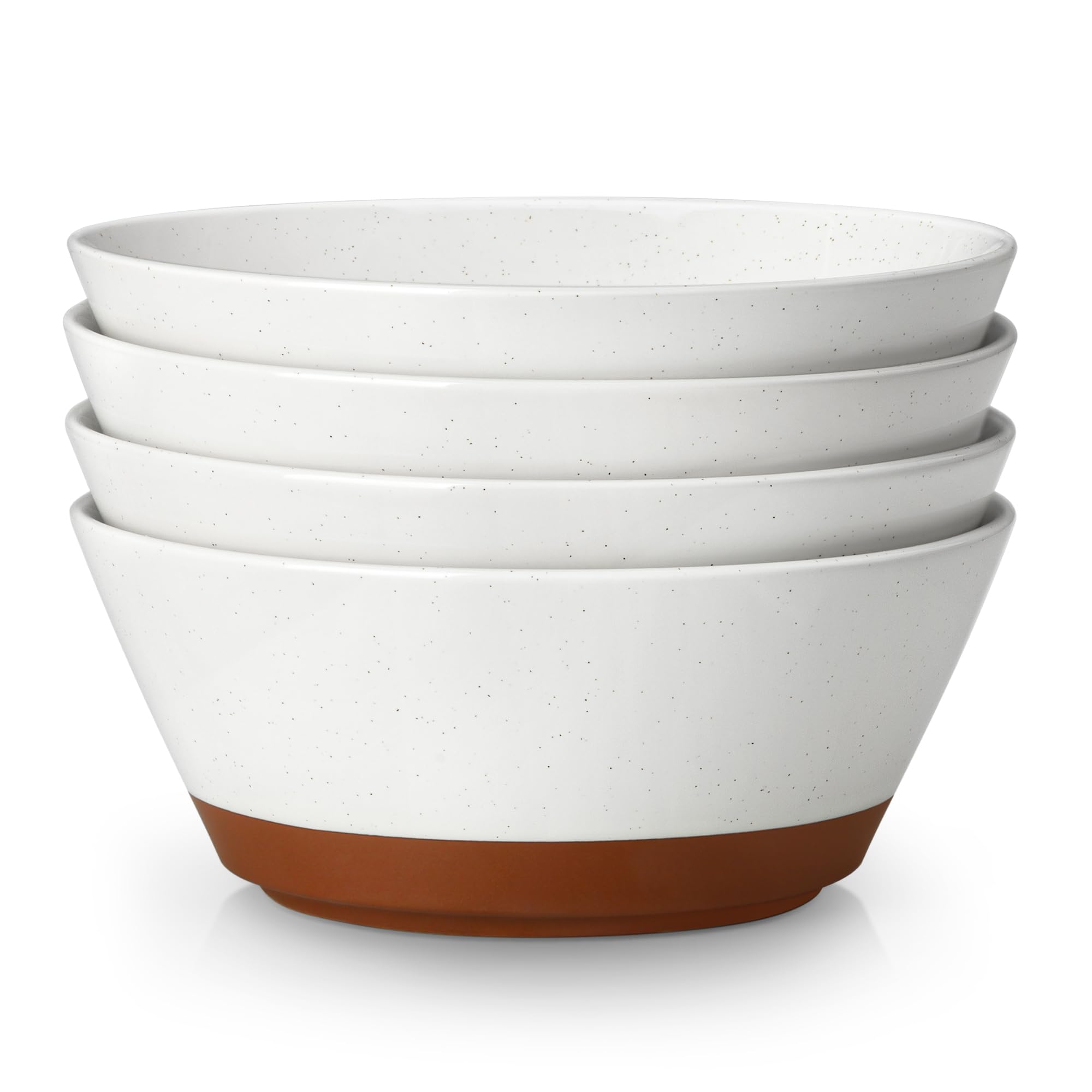 Malacasa vanilla white speckled soup bowl close-up, durable glaze for daily meals.