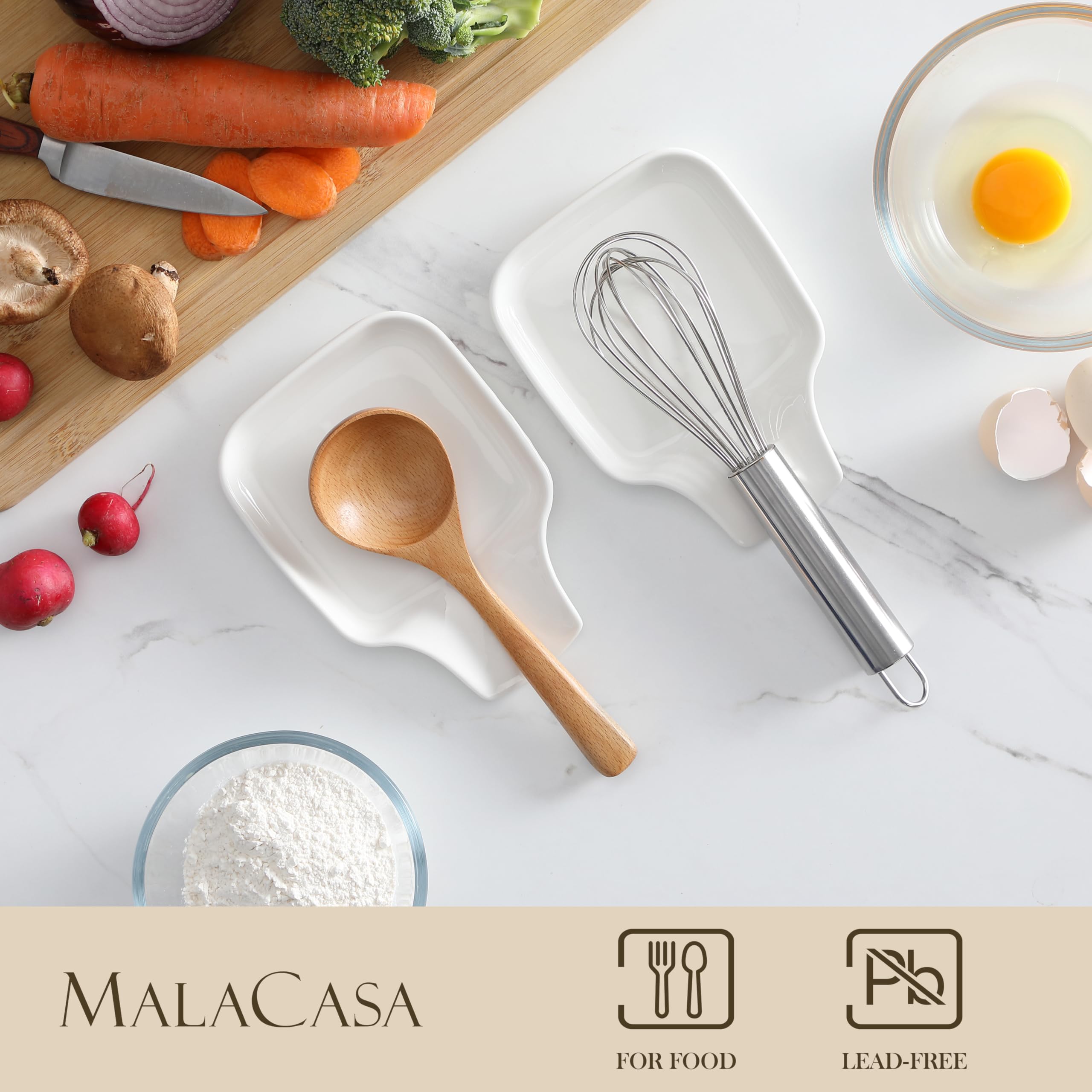 Durable porcelain MALACASA spoon rest resists chips and scratches.