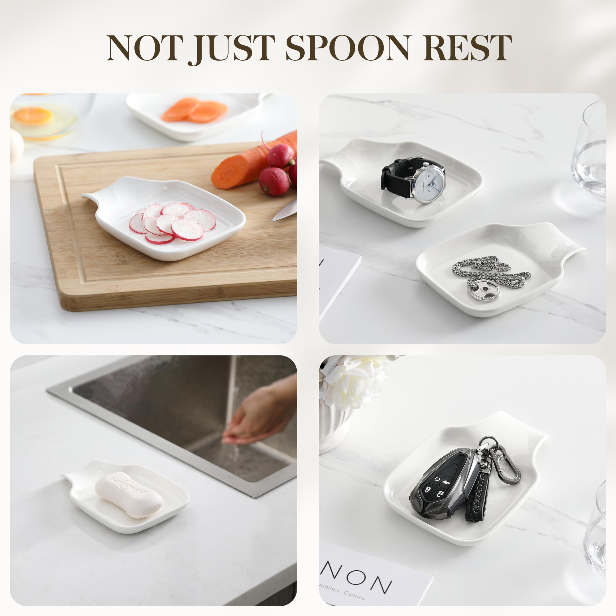 Stackable MALACASA spoon rest frees cabinet space when stored.