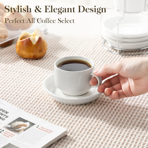 MALACASA stackable cappuccino cups in bright white