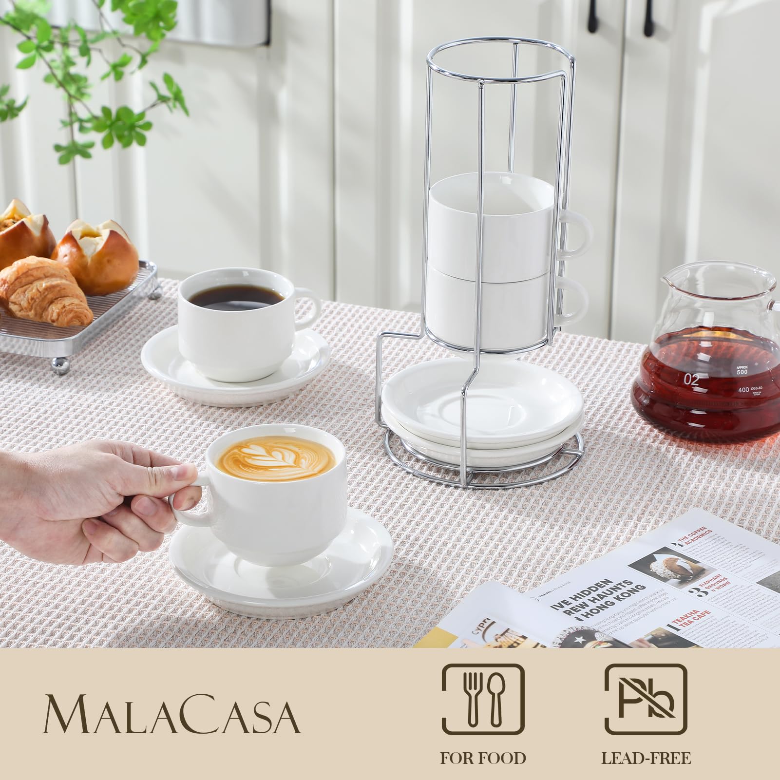 MALACASA stackable espresso cups neatly arranged for space saving